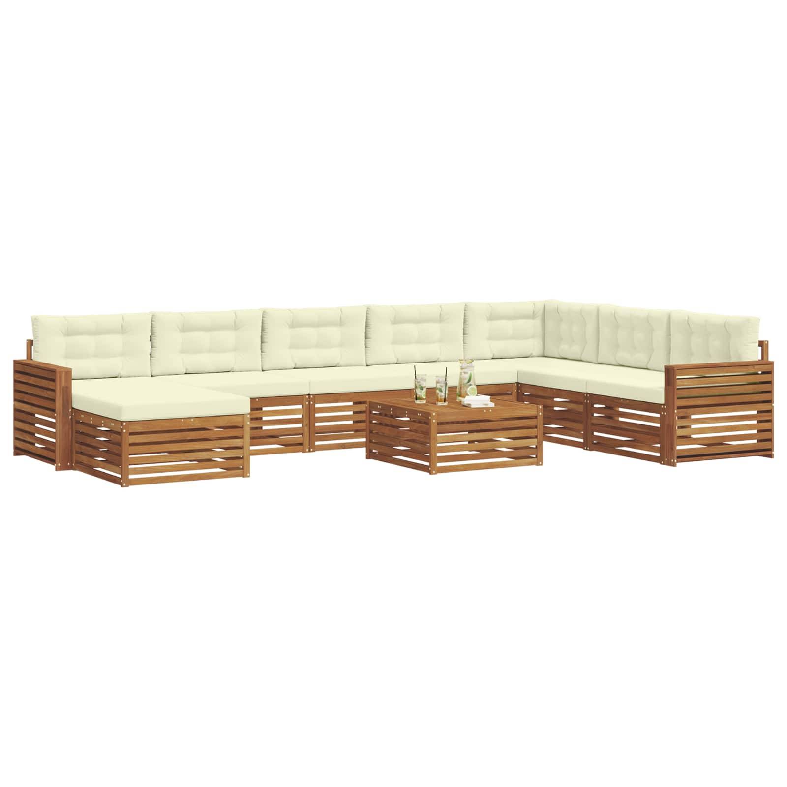 vidaXL Outdoor-Sofagarnitur 9 pcs Natur und Creme Massivholz Akazie