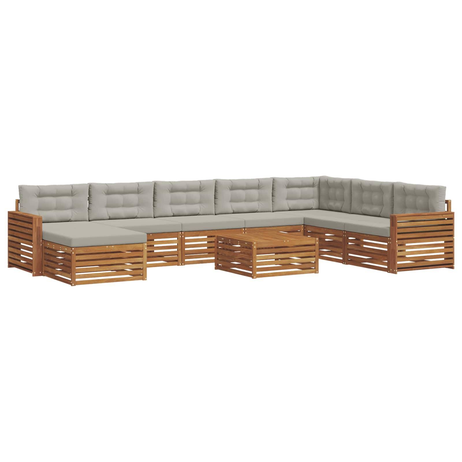 vidaXL Outdoor-Sofagarnitur mit Kissen 9 pcs Natürlich und Hellgrau