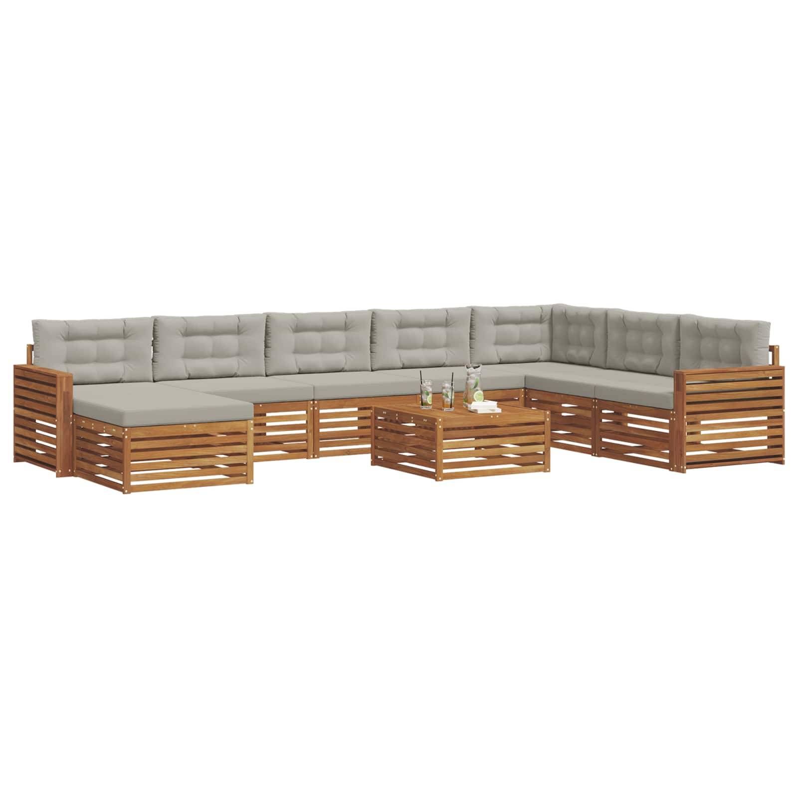 vidaXL Outdoor-Sofagarnitur mit Kissen 9 pcs Natürlich und Hellgrau