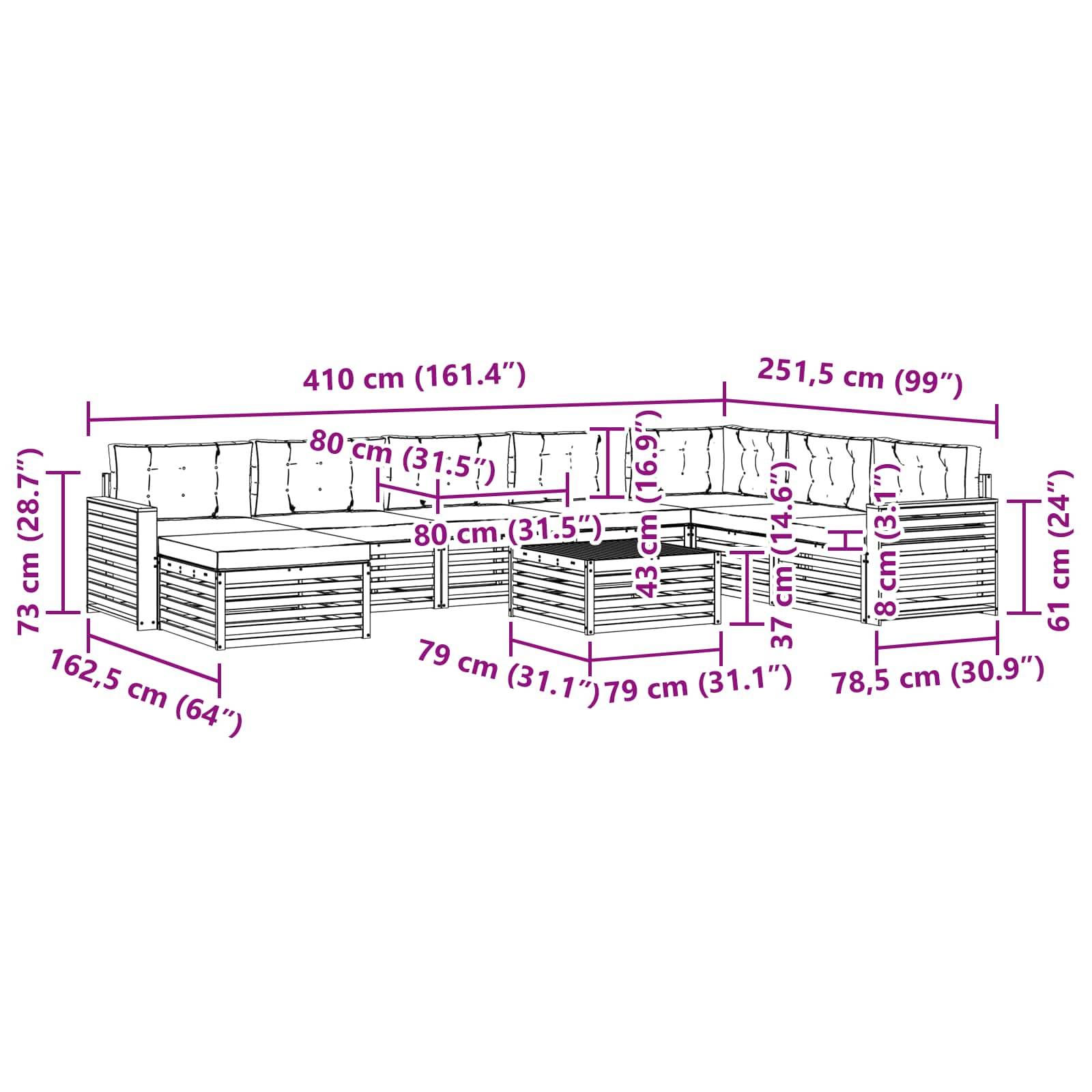 vidaXL Outdoor-Sofagarnitur 9 pcs Weiß und Creme Massivholz Akazie