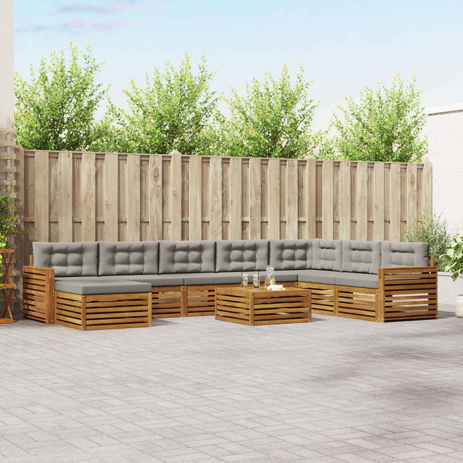 vidaXL Outdoor-Sofagarnitur mit Kissen 9 pcs Natürlich und Hellgrau