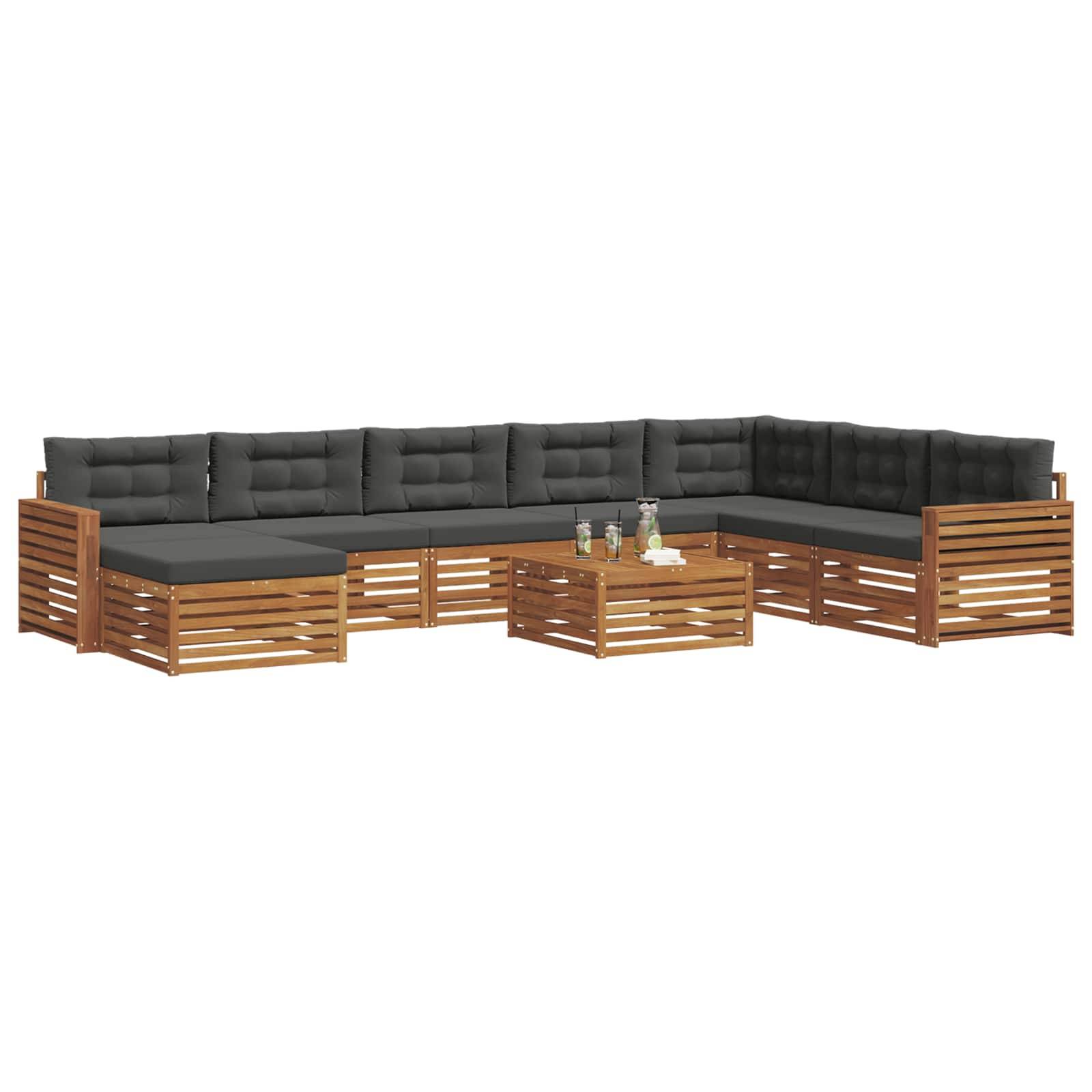 vidaXL Outdoor-Sofagarnitur mit Kissen 9 pcs Natur und Anthrazit
