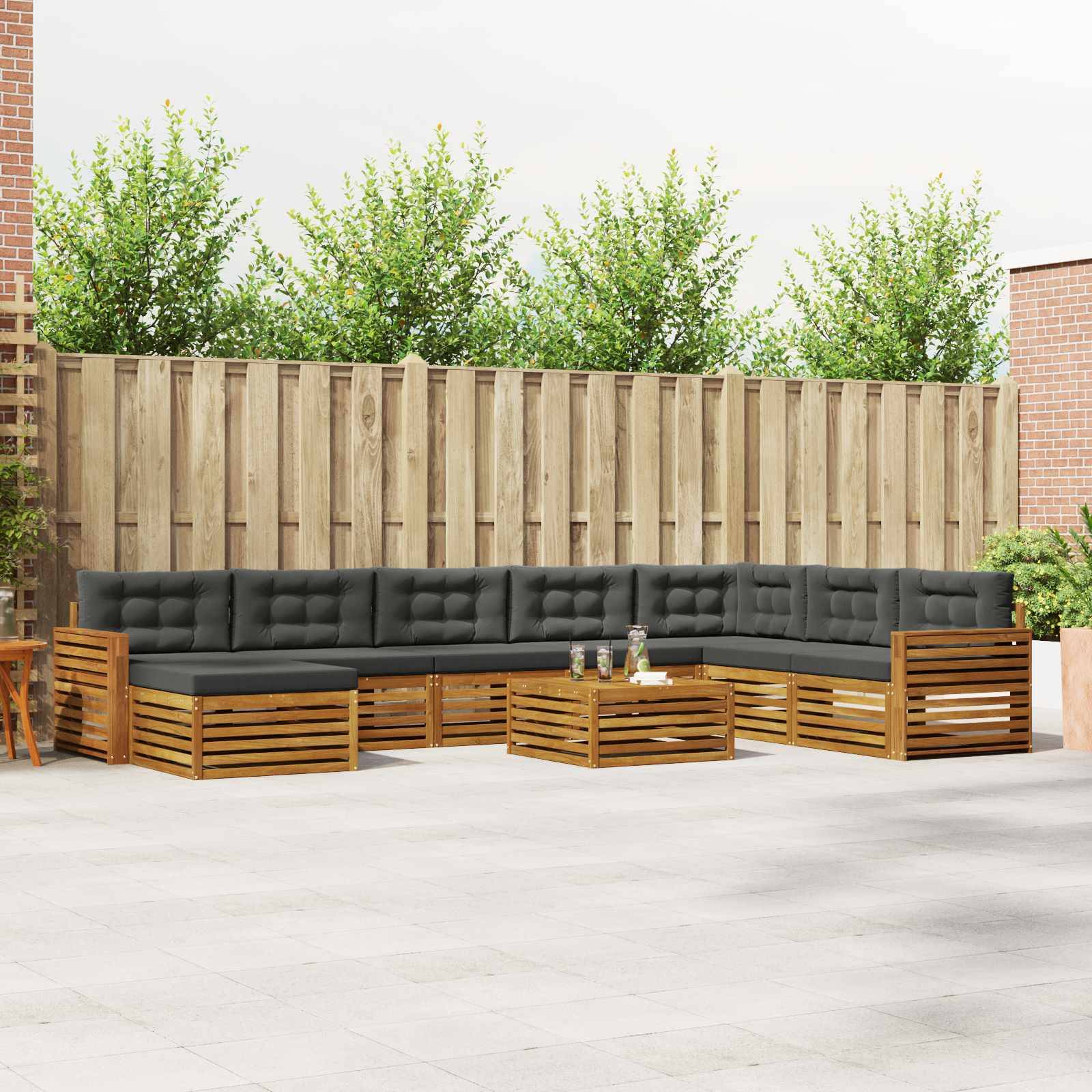 vidaXL Outdoor-Sofagarnitur mit Kissen 9 pcs Natur und Anthrazit