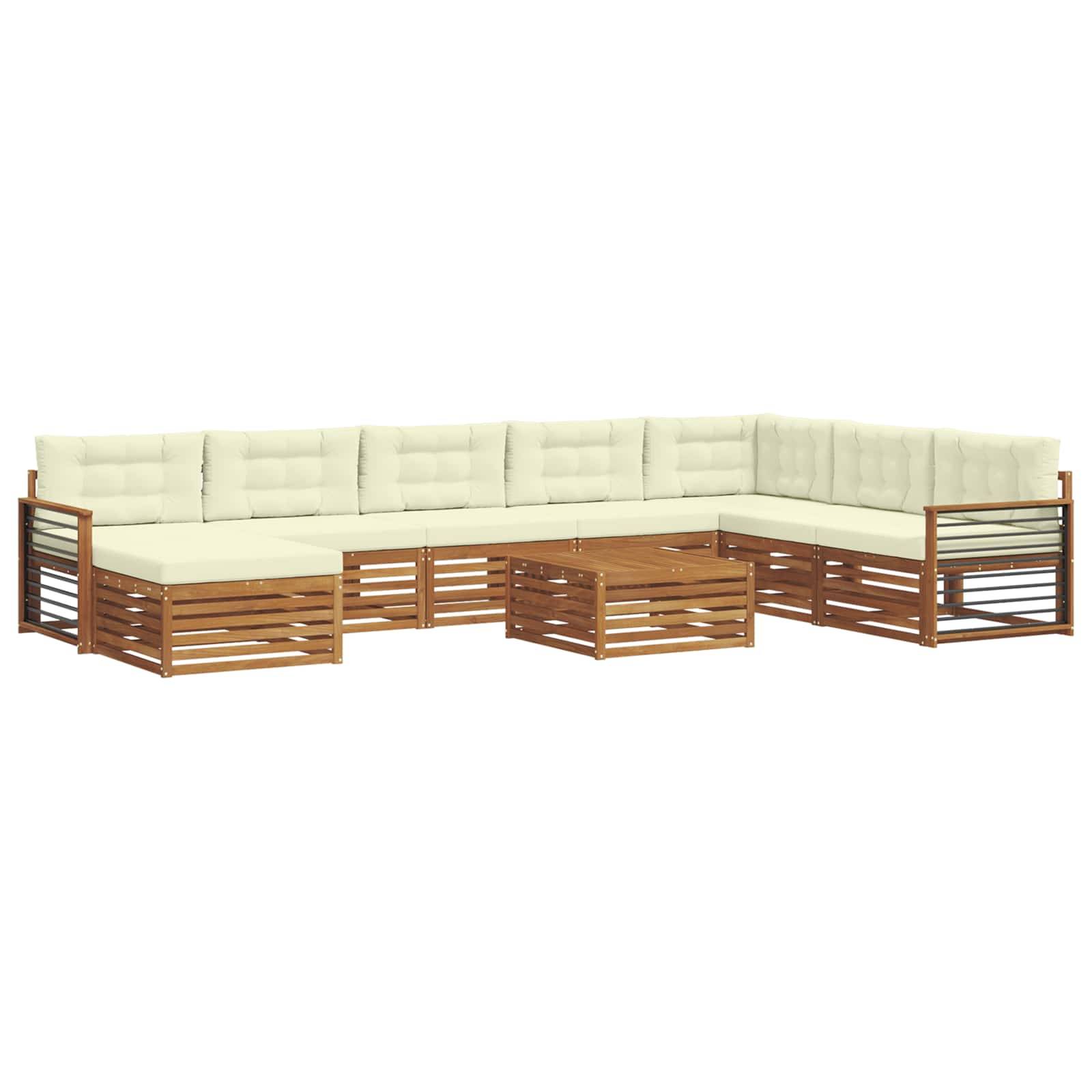 vidaXL Outdoor-Sofagarnitur 9 pcs Natur und Creme Massivholz Akazie