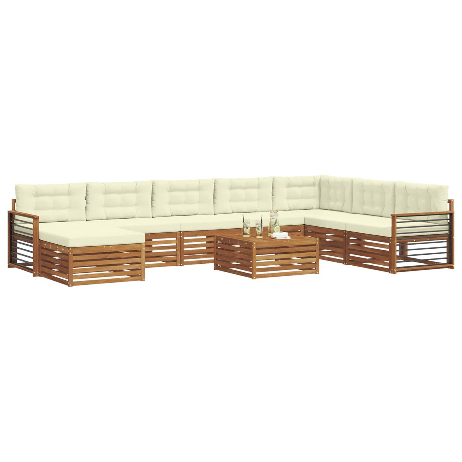 vidaXL Outdoor-Sofagarnitur 9 pcs Natur und Creme Massivholz Akazie