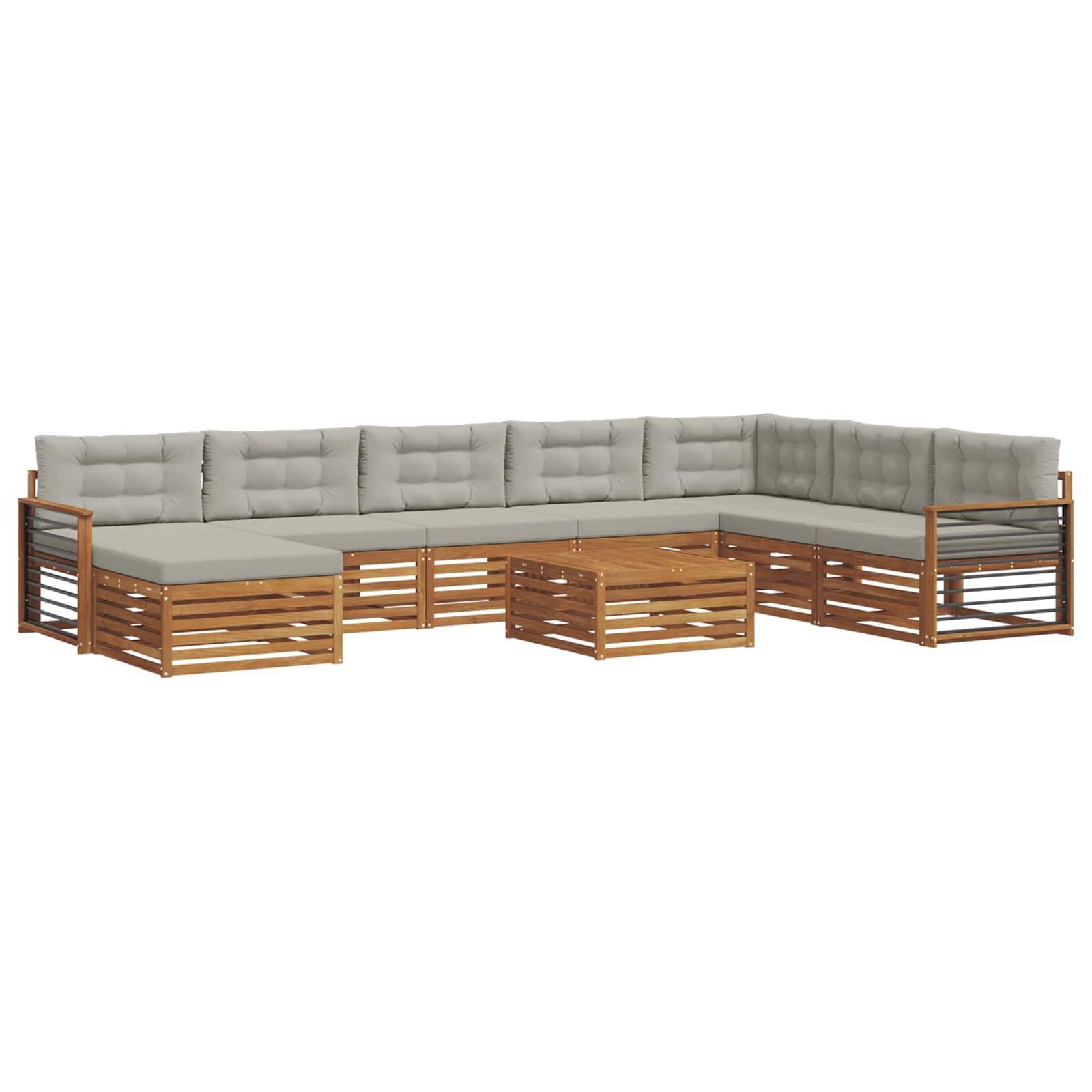 vidaXL Outdoor-Sofagarnitur mit Kissen 9 pcs Natürlich und Hellgrau