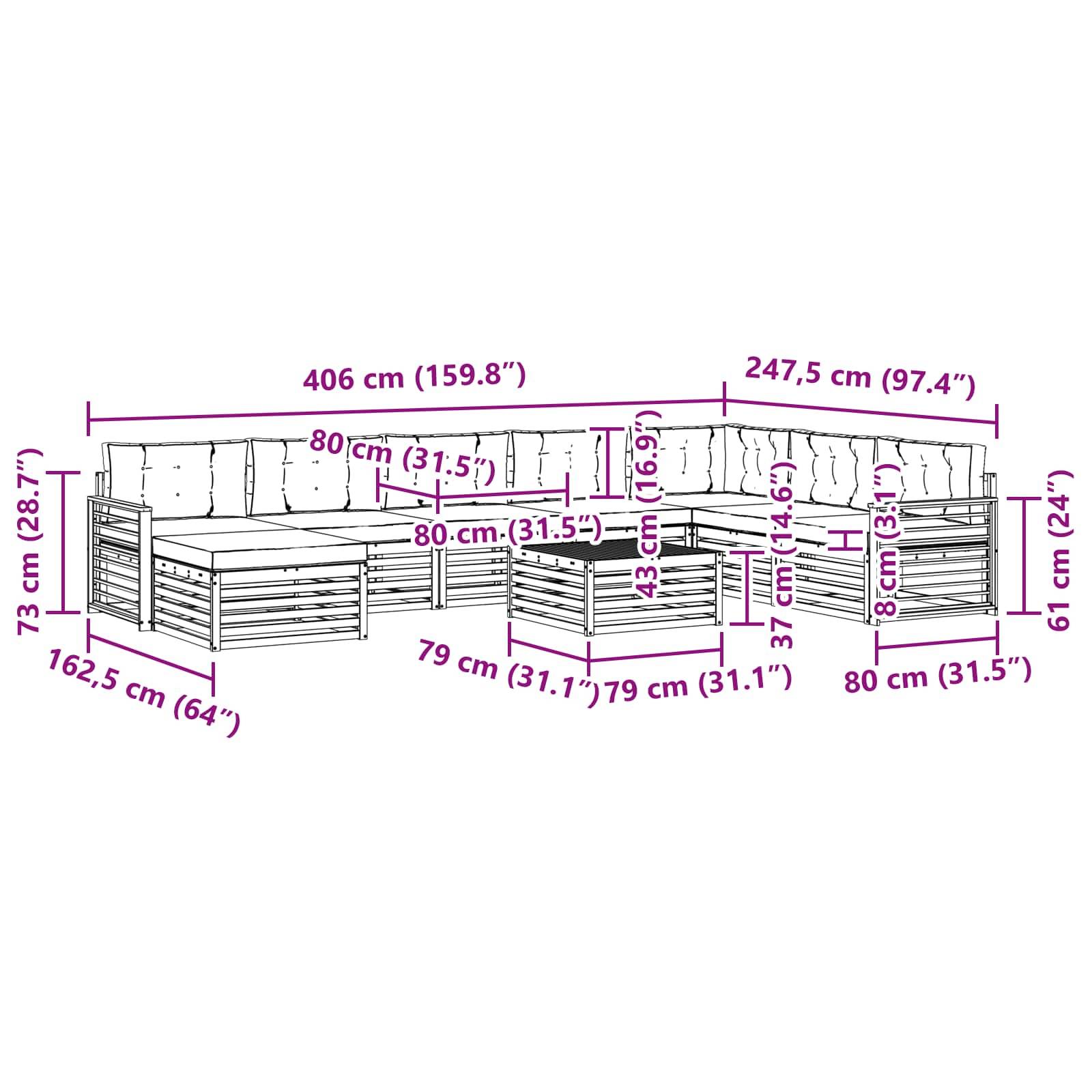 vidaXL Outdoor-Sofagarnitur 9 pcs Weiß und Anthrazit Massivholz Akazie