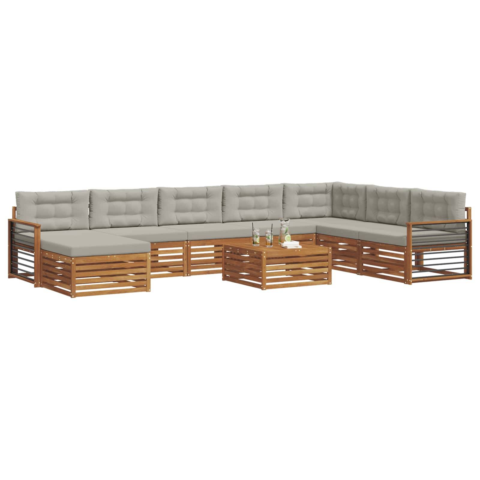 vidaXL Outdoor-Sofagarnitur mit Kissen 9 pcs Natürlich und Hellgrau