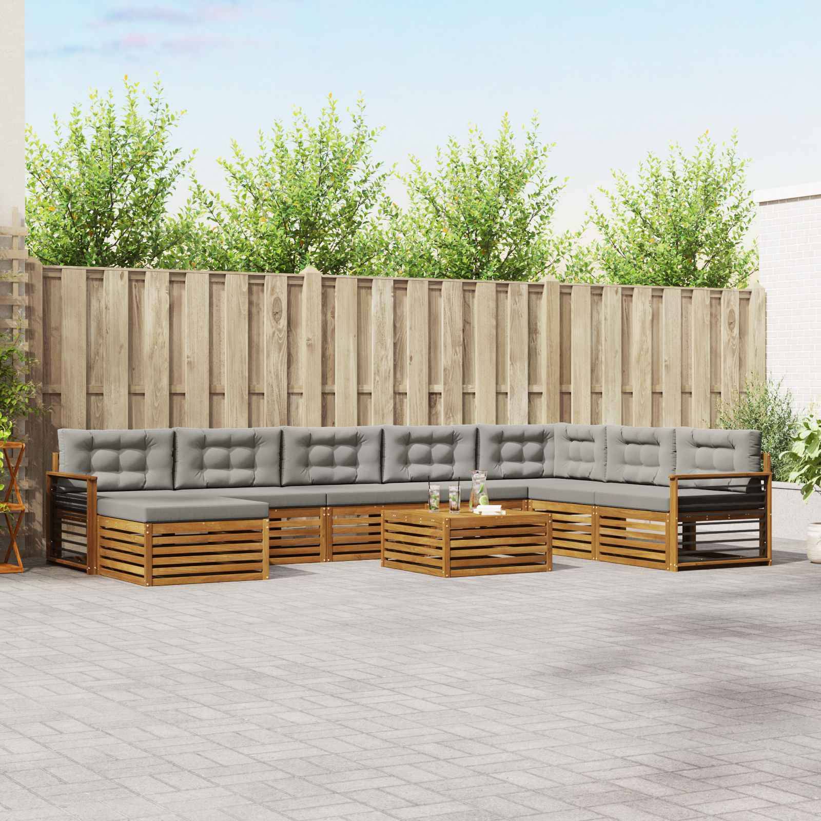 vidaXL Outdoor-Sofagarnitur mit Kissen 9 pcs Natürlich und Hellgrau