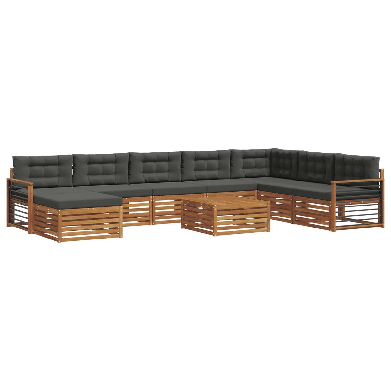vidaXL Outdoor-Sofagarnitur mit Kissen 9 pcs Natur und Anthrazit