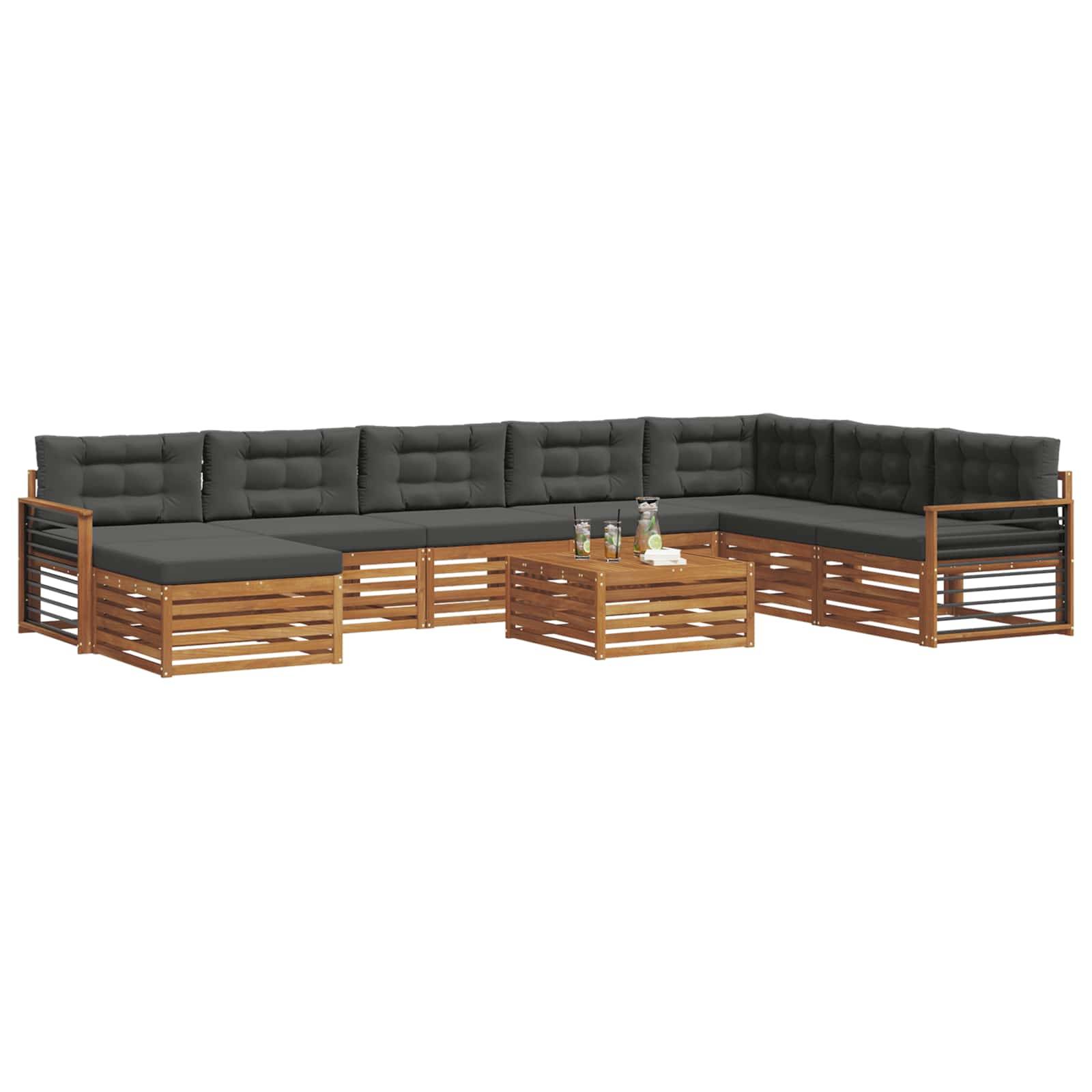 vidaXL Outdoor-Sofagarnitur mit Kissen 9 pcs Natur und Anthrazit