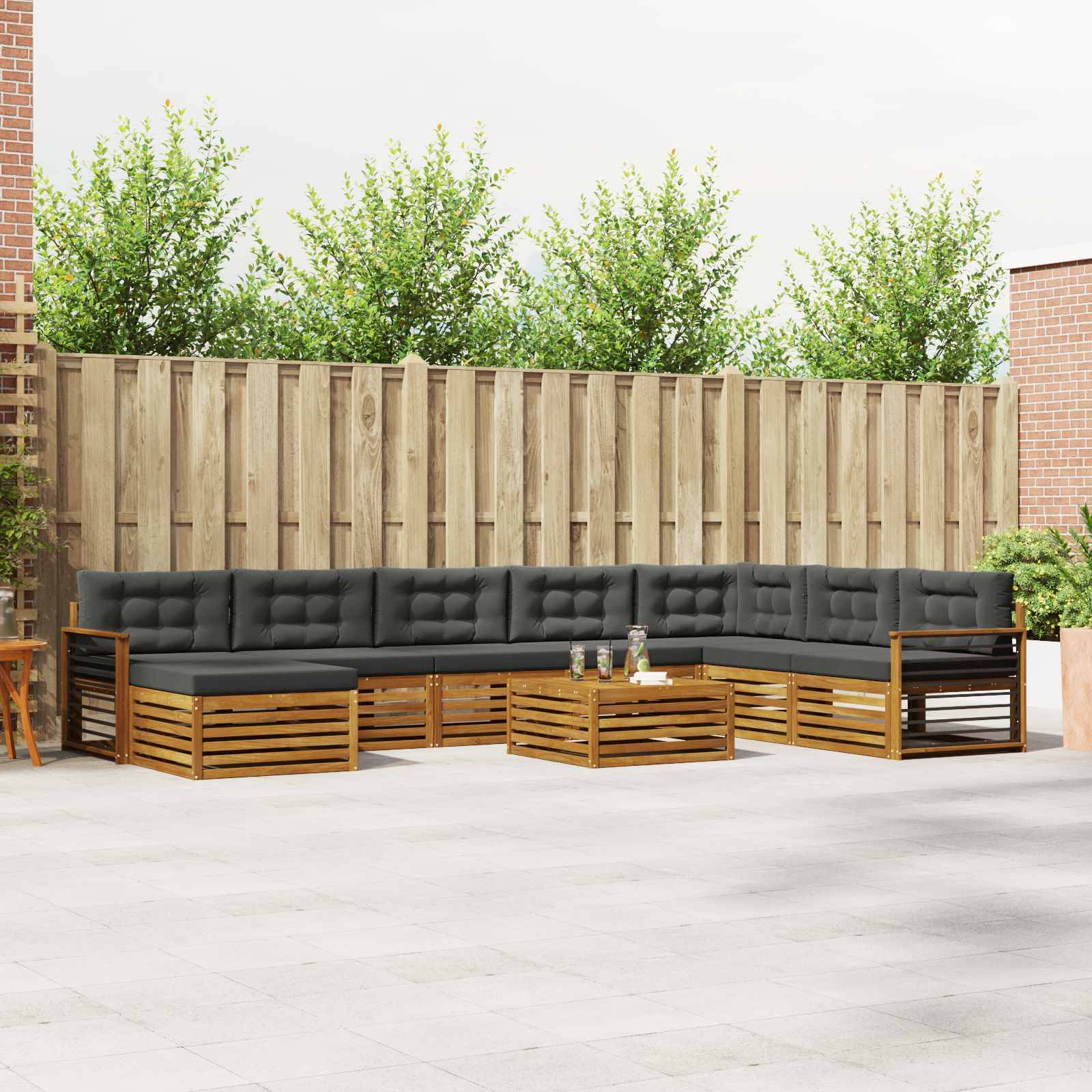 vidaXL Outdoor-Sofagarnitur mit Kissen 9 pcs Natur und Anthrazit