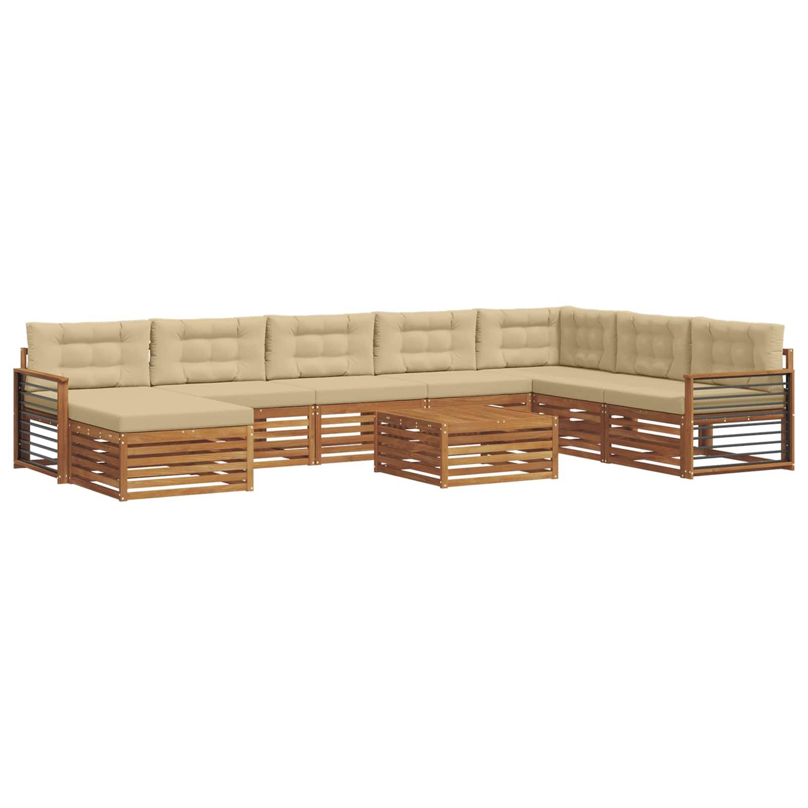 vidaXL Outdoor-Sofagarnitur 9 pcs Natur und Beige Massivholz Akazie