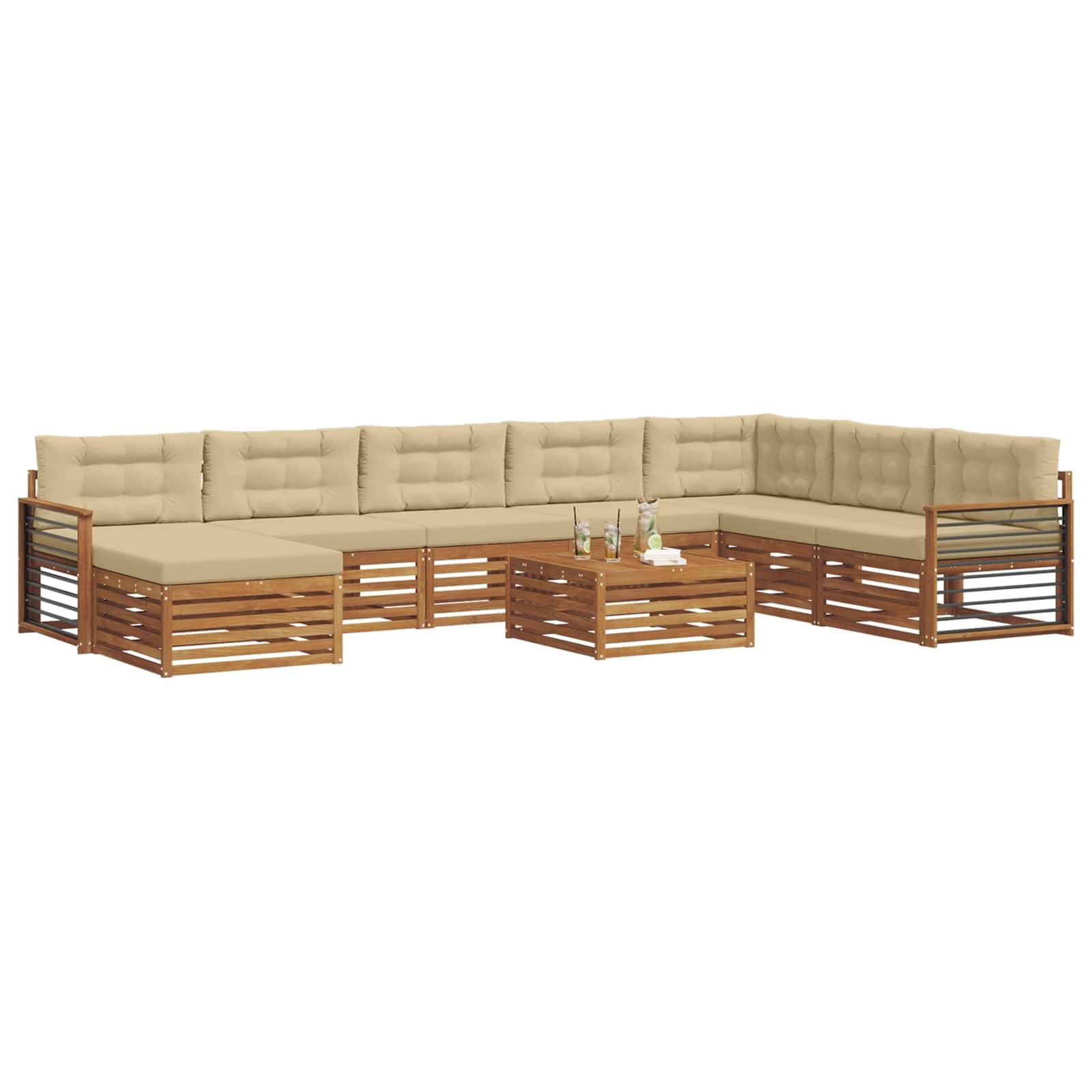 vidaXL Outdoor-Sofagarnitur 9 pcs Natur und Beige Massivholz Akazie