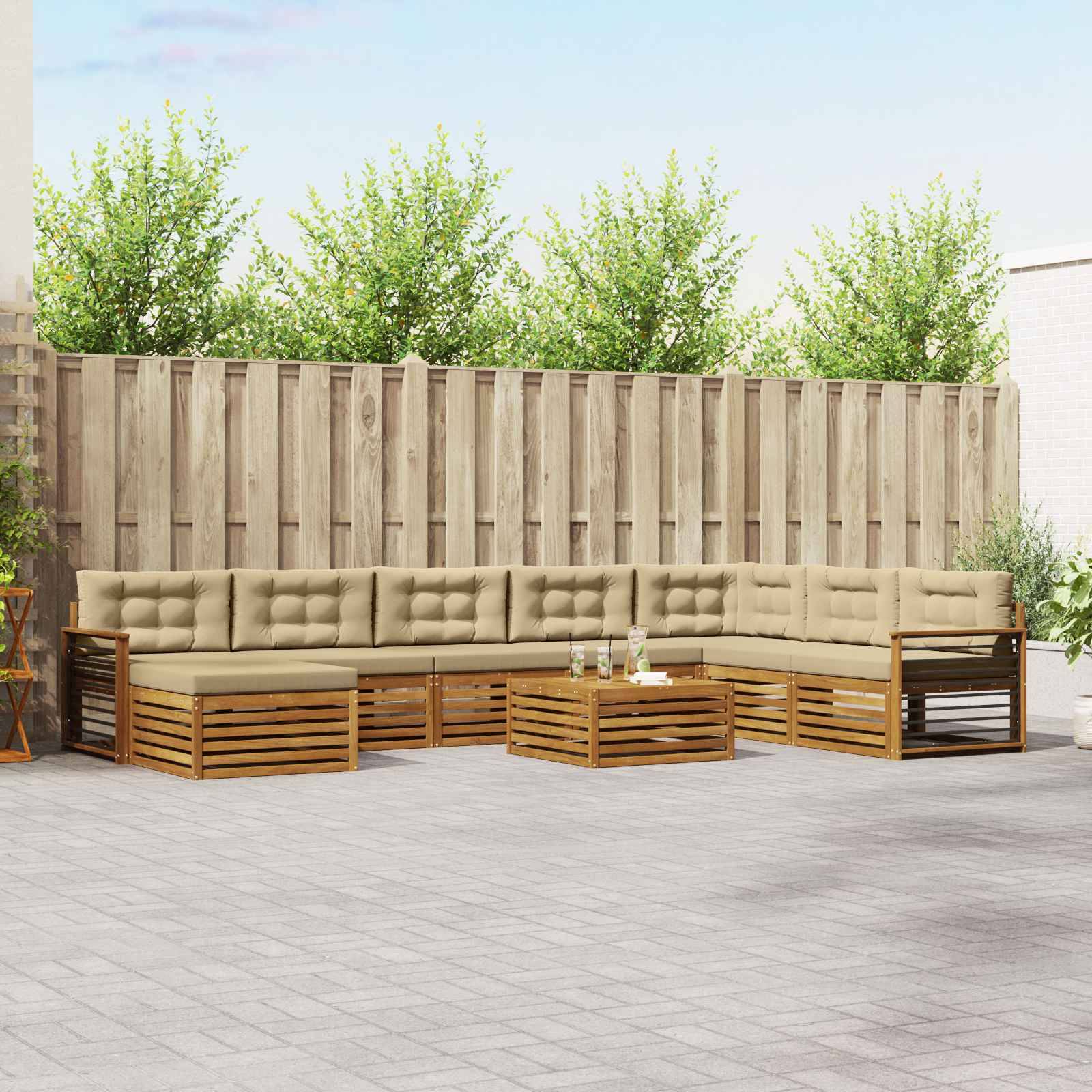 vidaXL Outdoor-Sofagarnitur 9 pcs Natur und Beige Massivholz Akazie