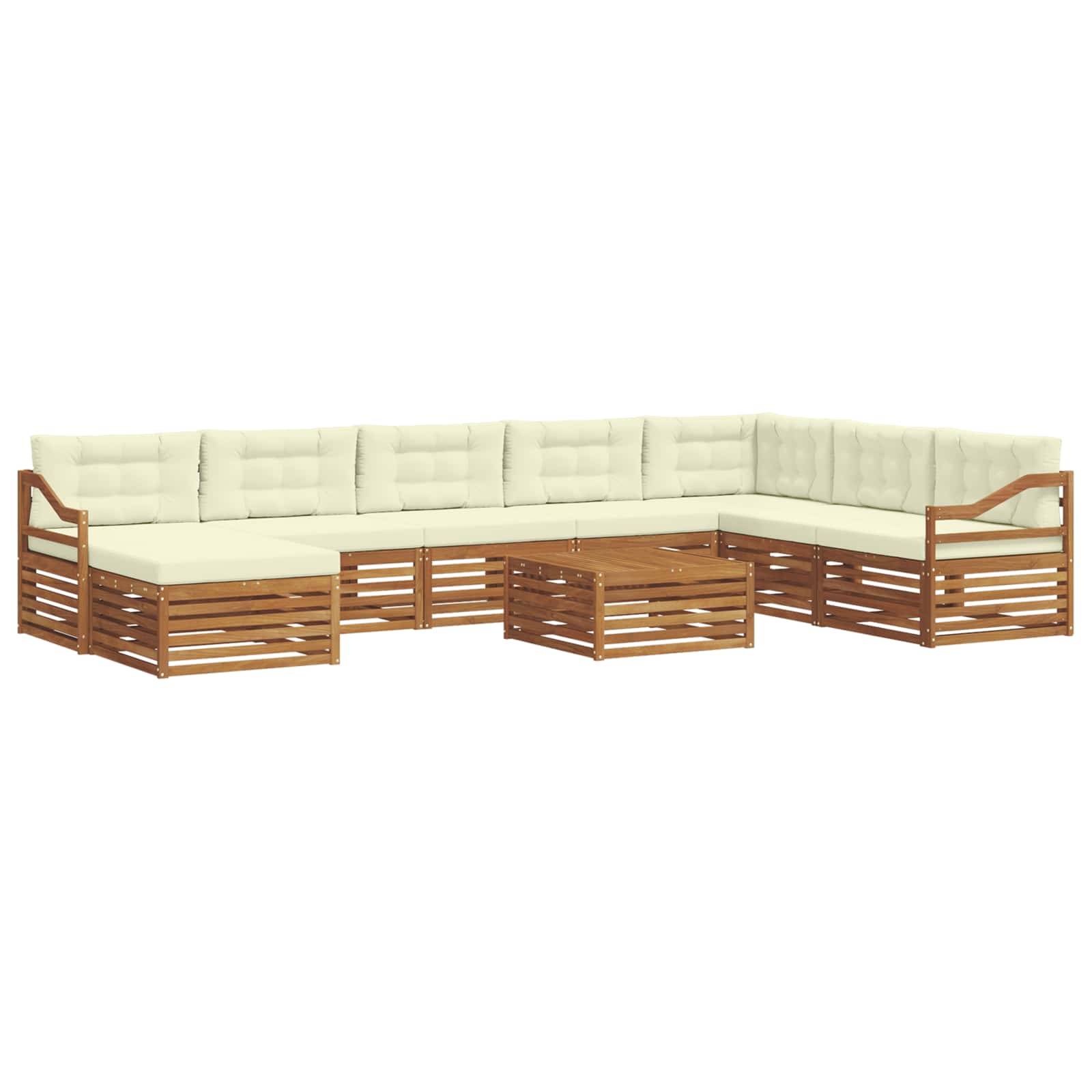 vidaXL Outdoor-Sofagarnitur 9 pcs Natur und Creme Massivholz Akazie