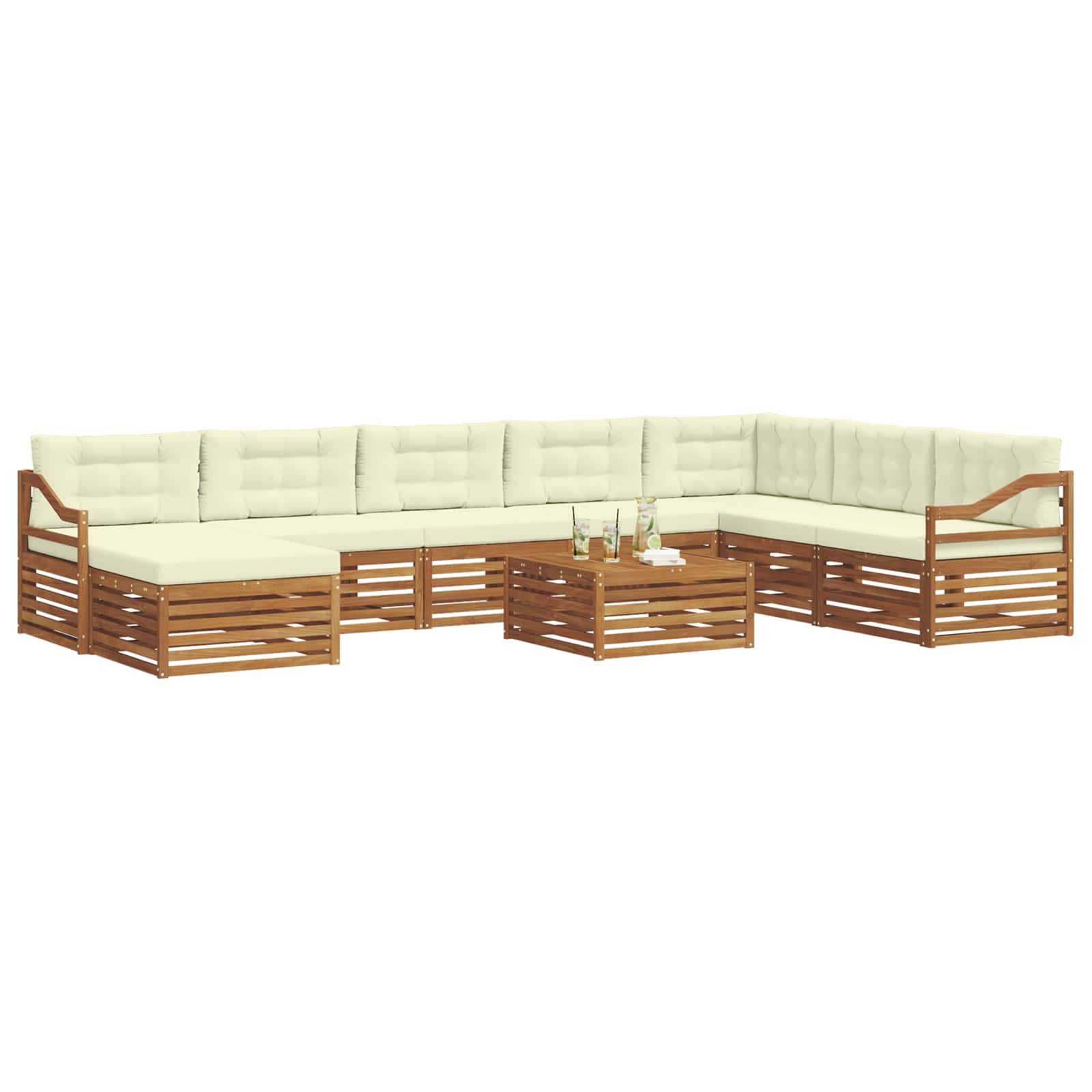 vidaXL Outdoor-Sofagarnitur 9 pcs Natur und Creme Massivholz Akazie