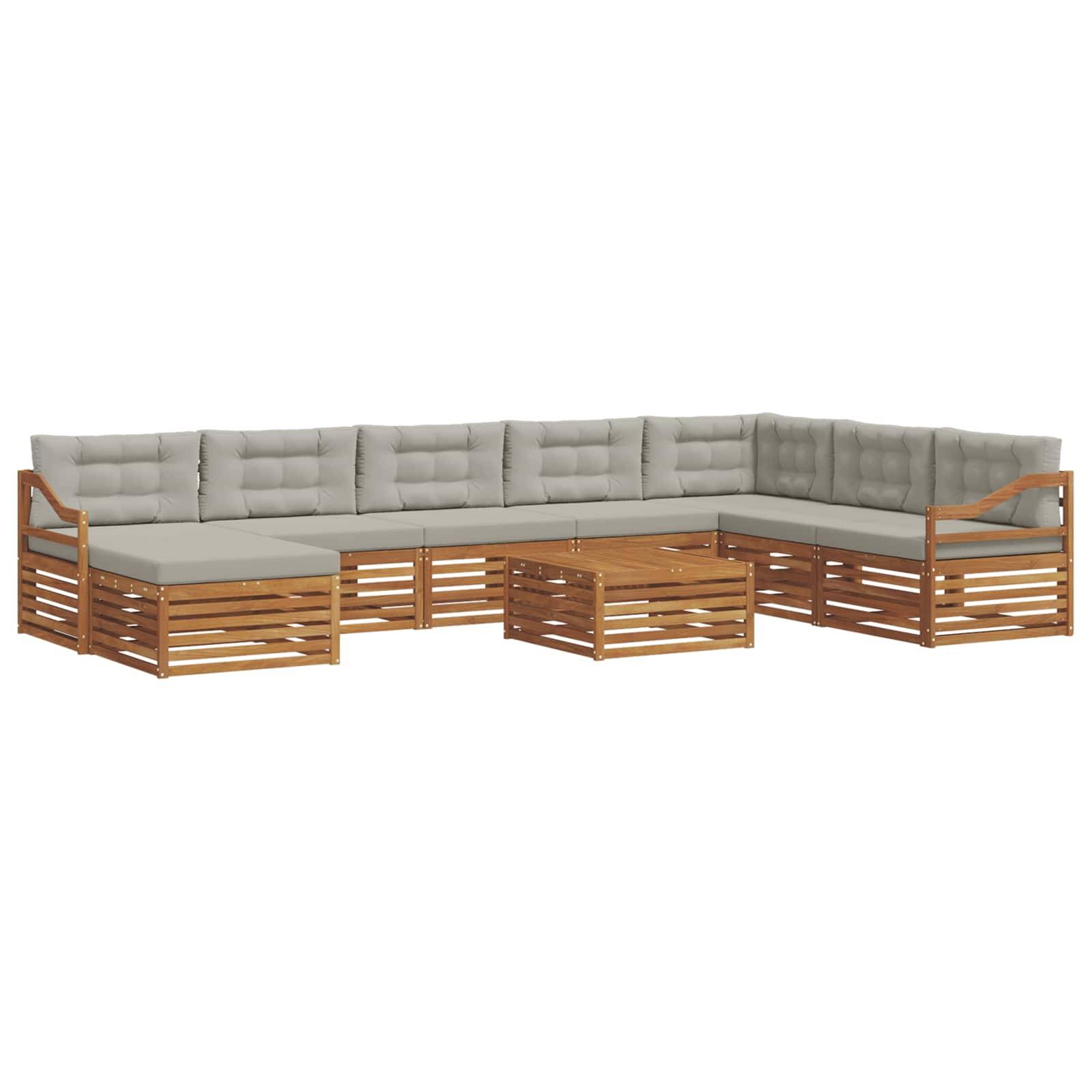 vidaXL Outdoor-Sofagarnitur mit Kissen 9 pcs Natürlich und Hellgrau