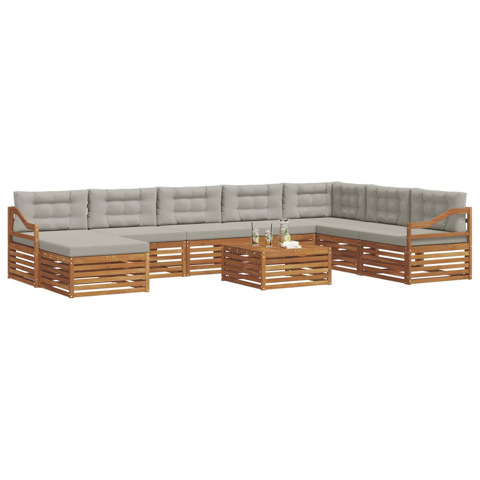 vidaXL Outdoor-Sofagarnitur mit Kissen 9 pcs Natürlich und Hellgrau