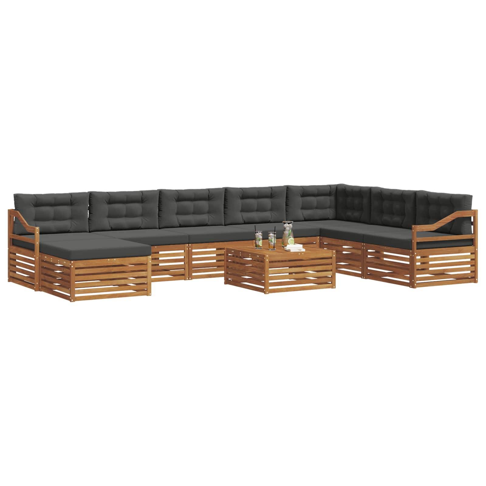 vidaXL Outdoor-Sofagarnitur mit Kissen 9 pcs Natur und Anthrazit