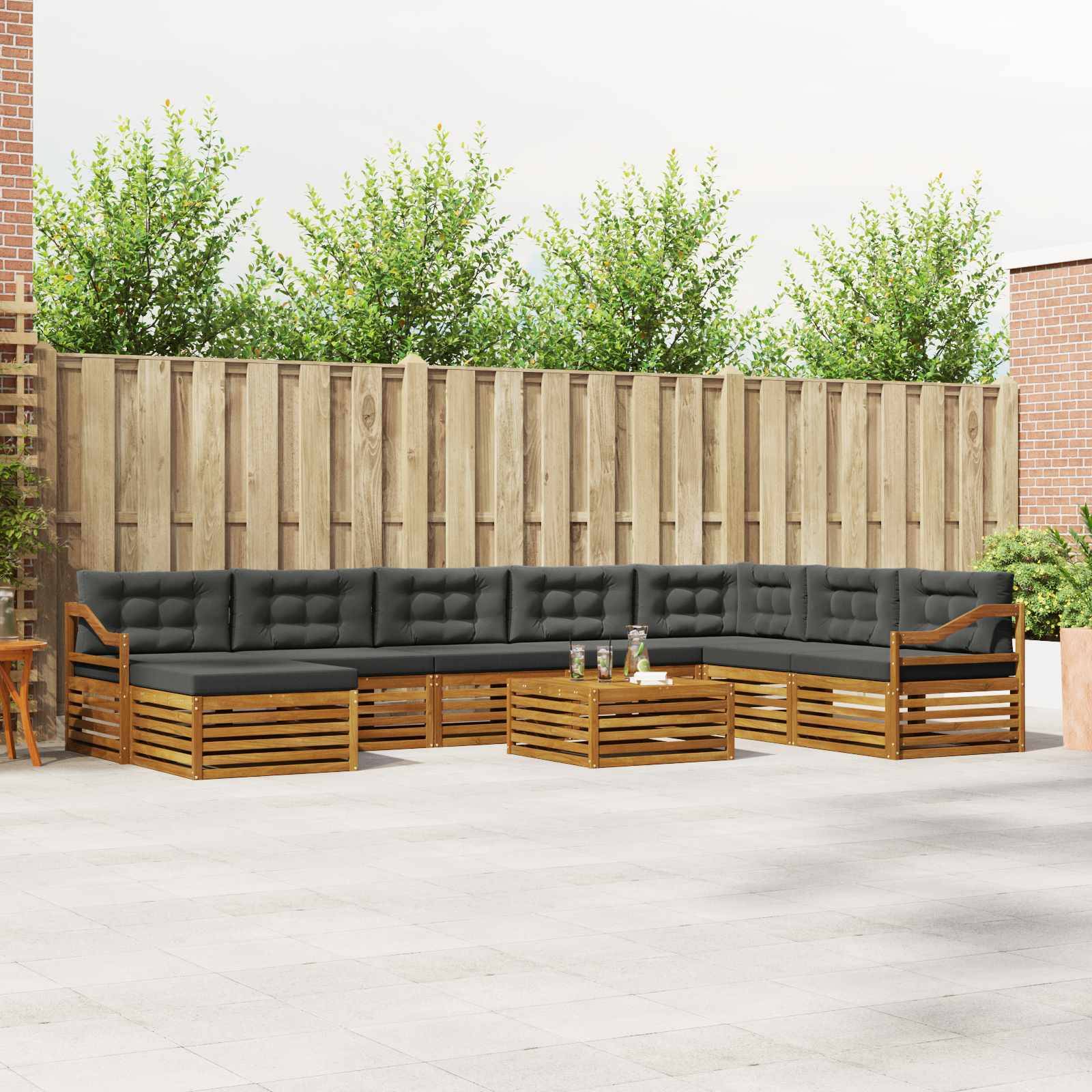 vidaXL Outdoor-Sofagarnitur mit Kissen 9 pcs Natur und Anthrazit