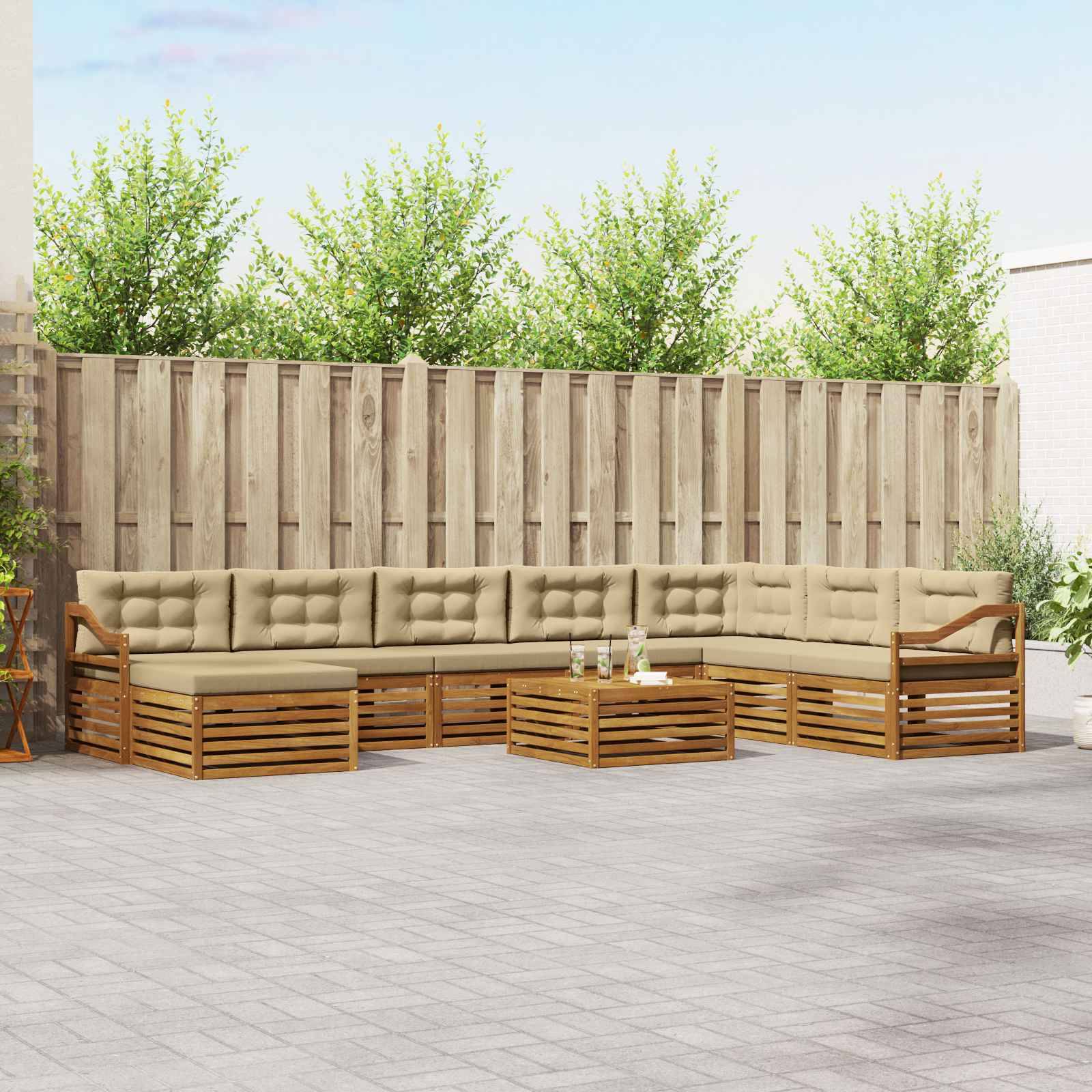 vidaXL Outdoor-Sofagarnitur 9 pcs Natur und Beige Massivholz Akazie