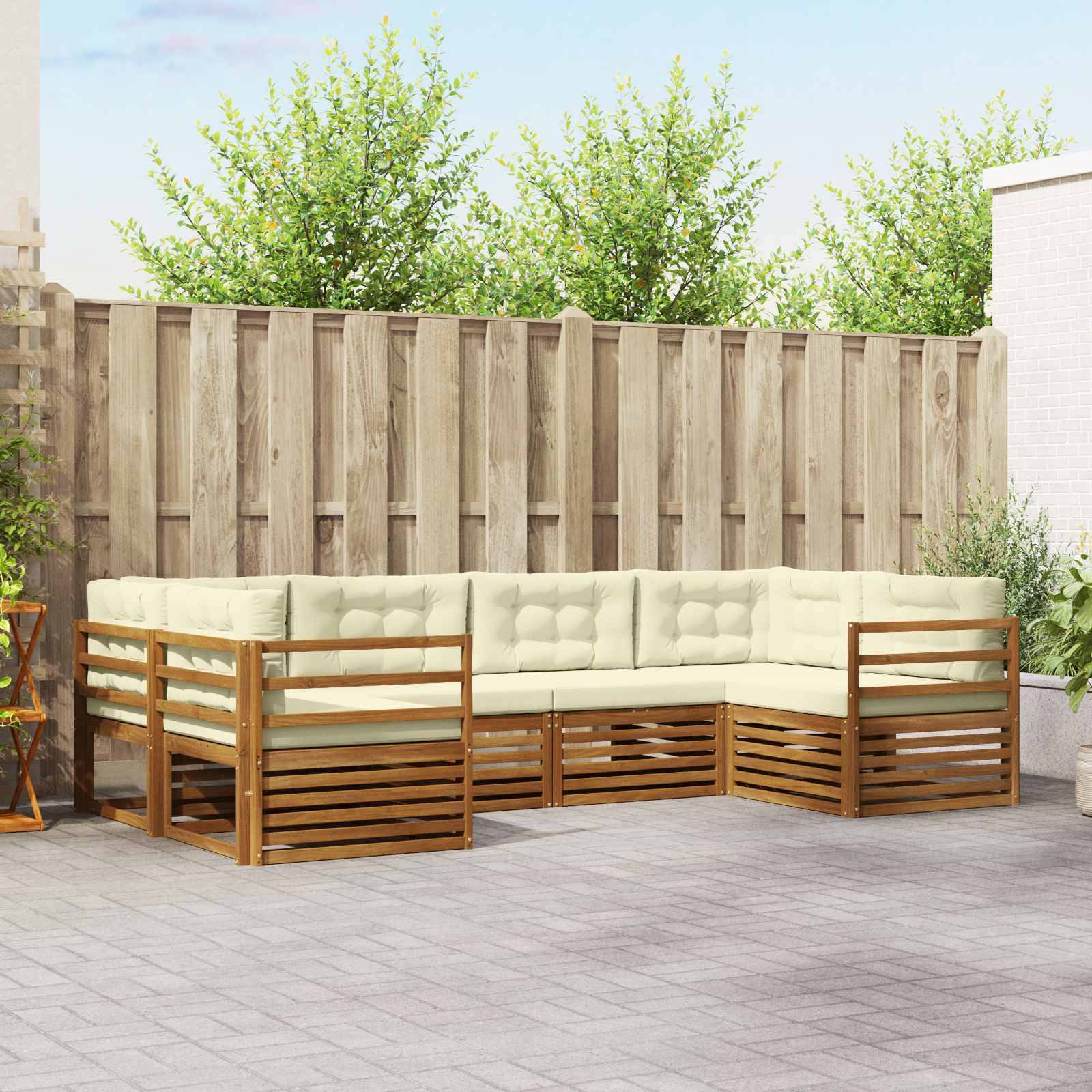 vidaXL Outdoor-Sofagarnitur 6 pcs Natur und Creme Massivholz Akazie