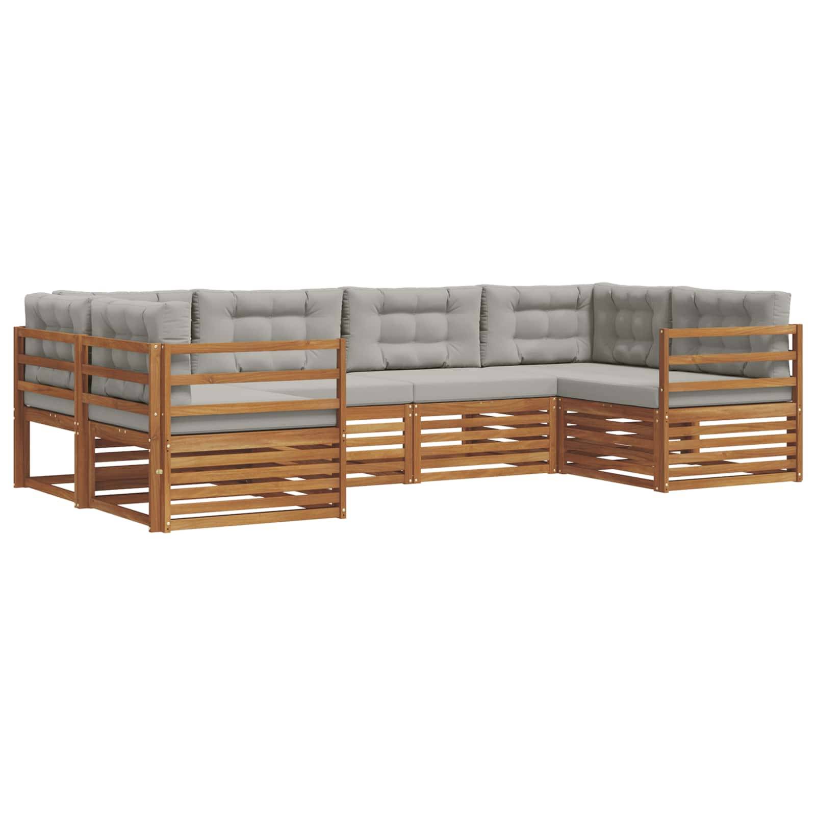vidaXL Outdoor-Sofagarnitur mit Kissen 6 pcs Natürlich und Hellgrau