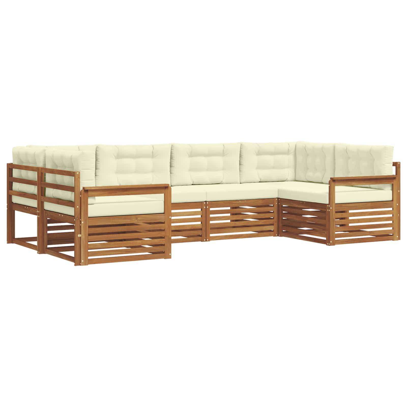 vidaXL Outdoor-Sofagarnitur 6 pcs Natur und Creme Massivholz Akazie