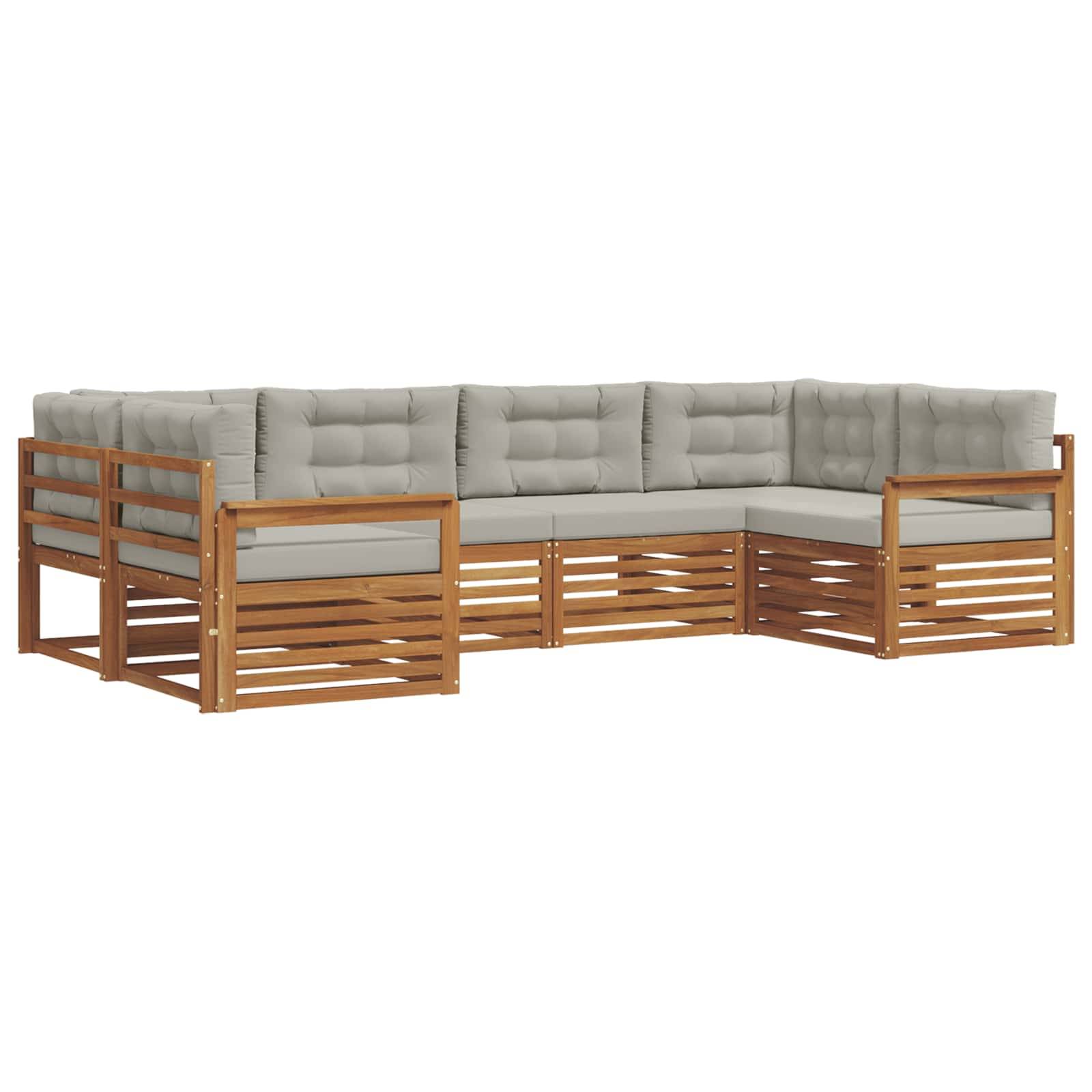 vidaXL Outdoor-Sofagarnitur mit Kissen 6 pcs Natürlich und Hellgrau