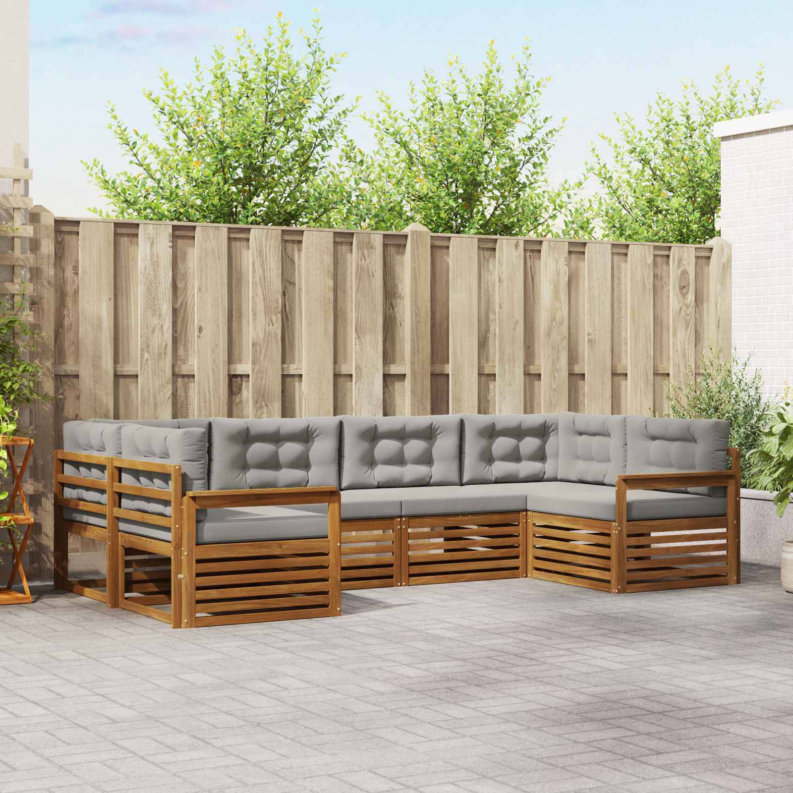 vidaXL Outdoor-Sofagarnitur mit Kissen 6 pcs Natürlich und Hellgrau