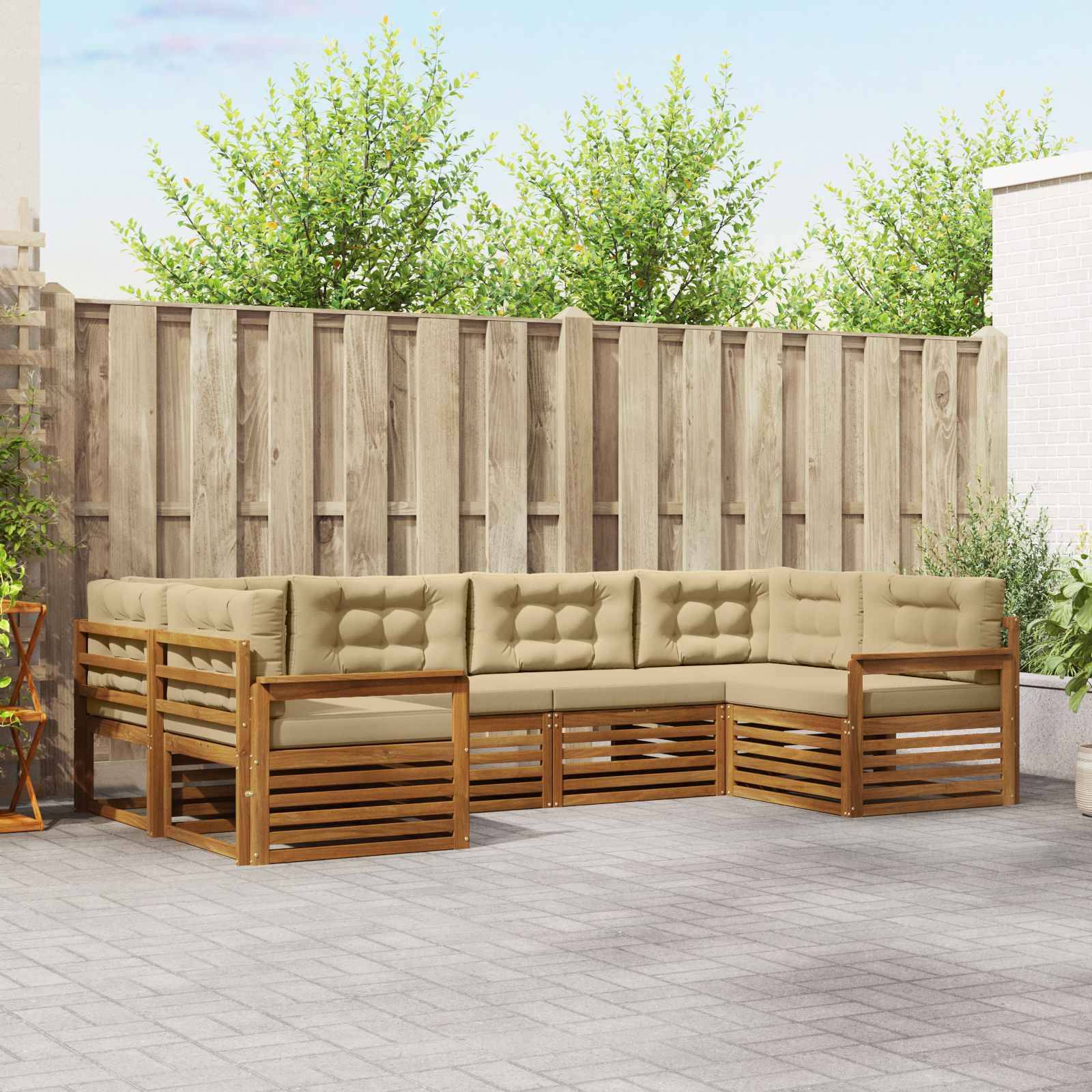 vidaXL Outdoor-Sofagarnitur 6 pcs Natur und Beige Massivholz Akazie