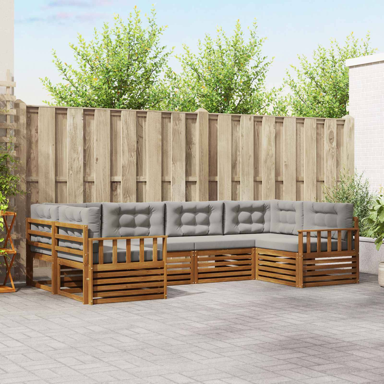 vidaXL Outdoor-Sofagarnitur mit Kissen 6 pcs Natürlich und Hellgrau