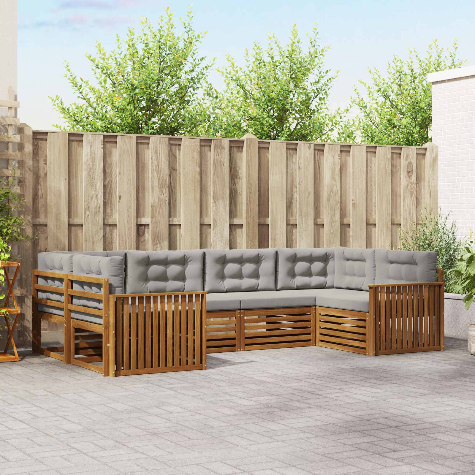 vidaXL Outdoor-Sofagarnitur mit Kissen 6 pcs Natürlich und Hellgrau