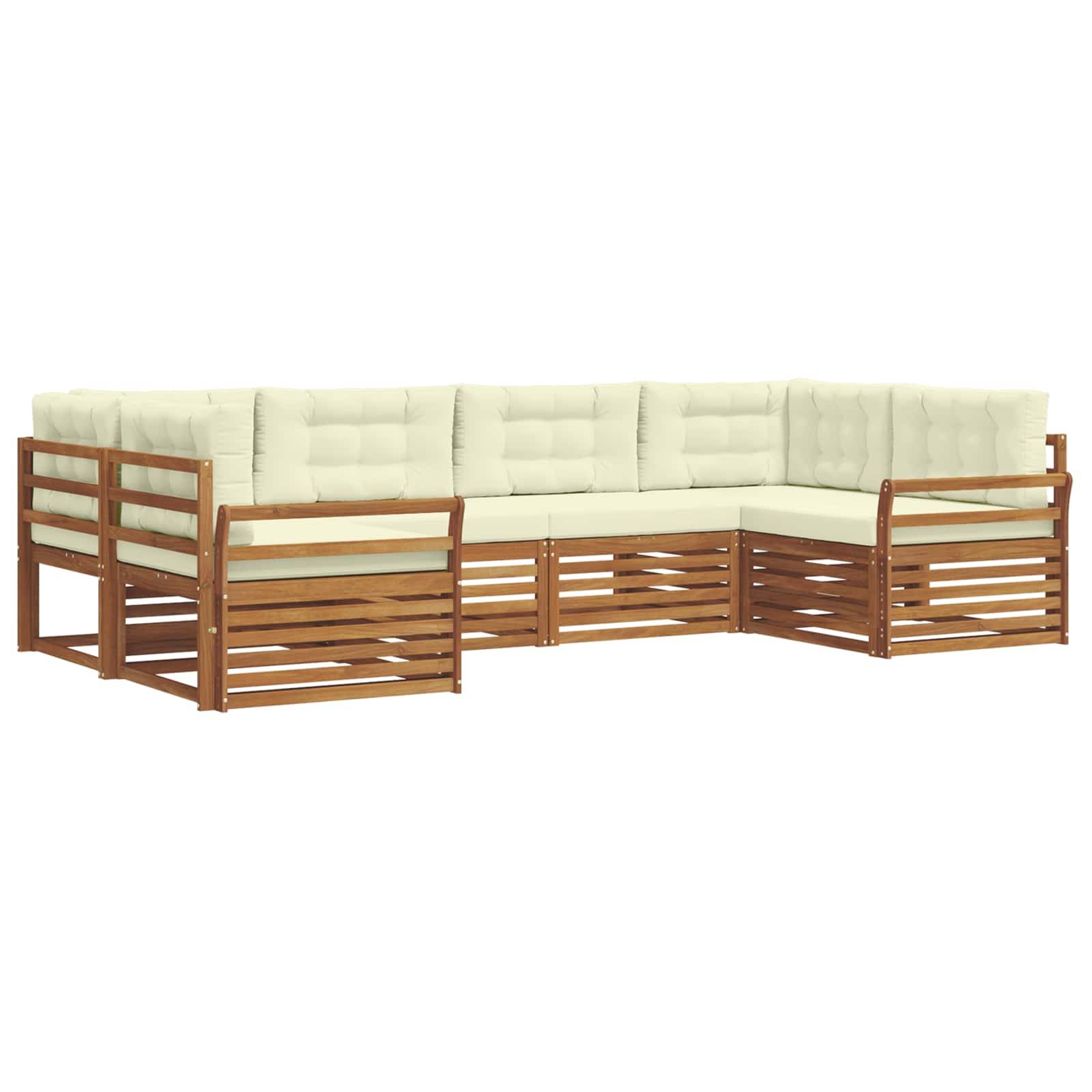 vidaXL Outdoor-Sofagarnitur 6 pcs Natur und Creme Massivholz Akazie