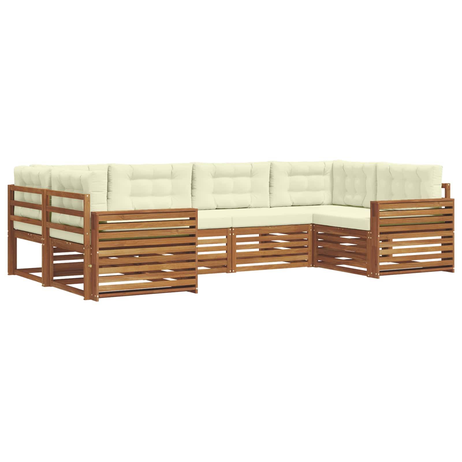 vidaXL Outdoor-Sofagarnitur 6 pcs Natur und Creme Massivholz Akazie