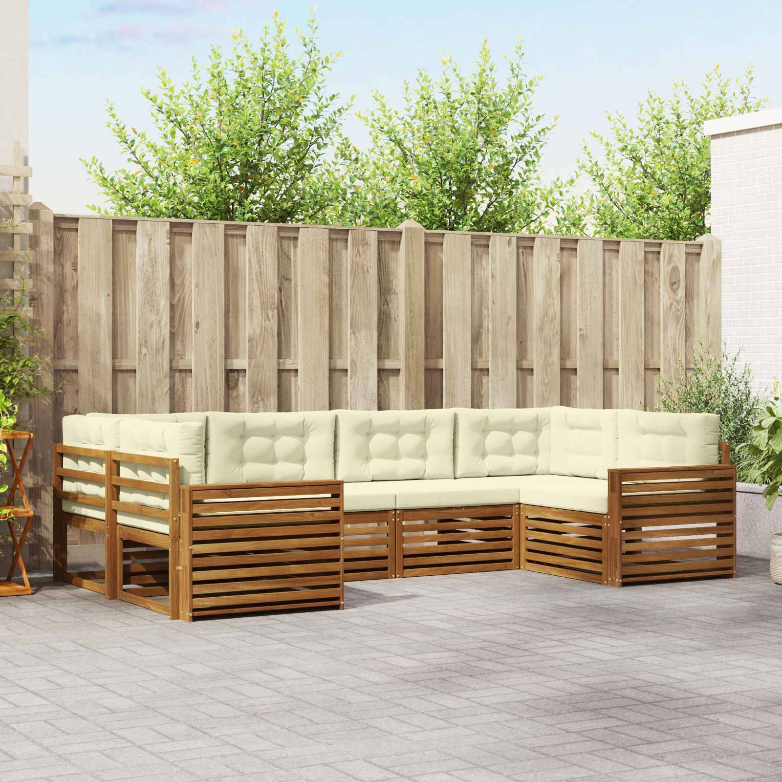 vidaXL Outdoor-Sofagarnitur 6 pcs Natur und Creme Massivholz Akazie