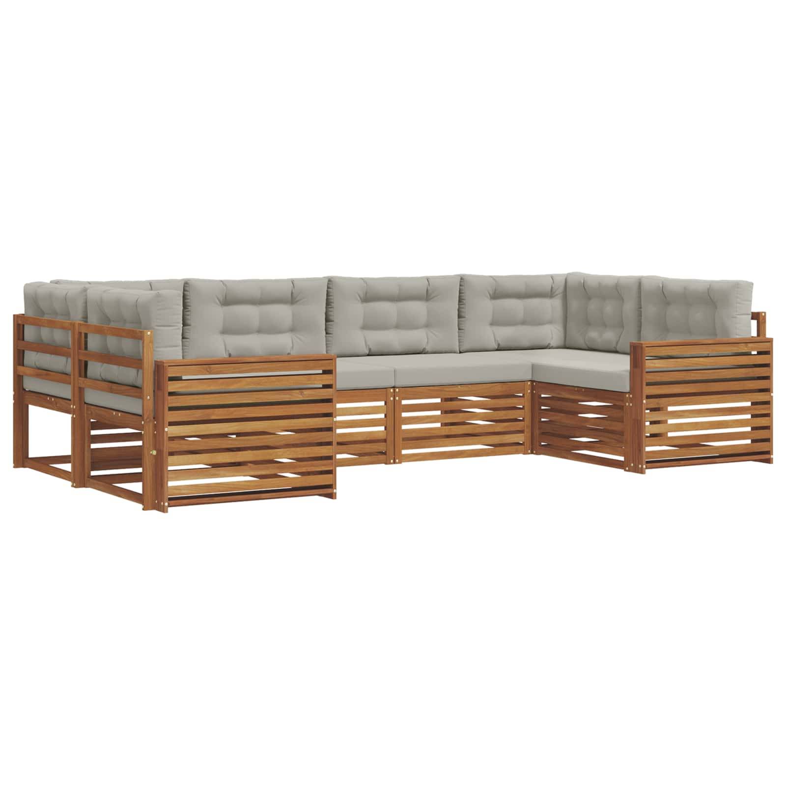 vidaXL Outdoor-Sofagarnitur mit Kissen 6 pcs Natürlich und Hellgrau