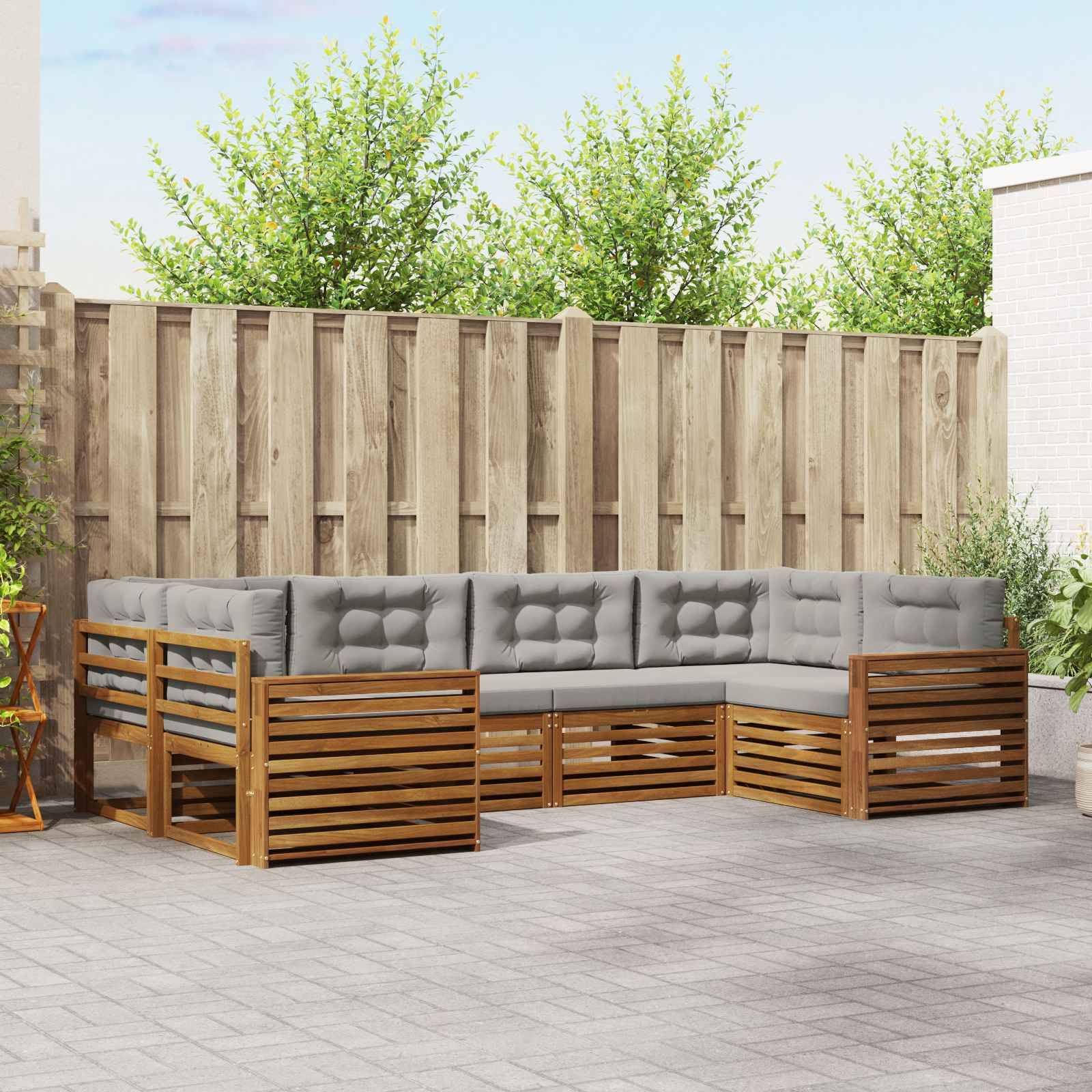 vidaXL Outdoor-Sofagarnitur mit Kissen 6 pcs Natürlich und Hellgrau