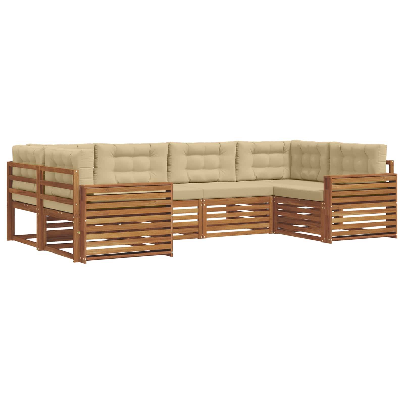 vidaXL Outdoor-Sofagarnitur 6 pcs Natur und Beige Massivholz Akazie