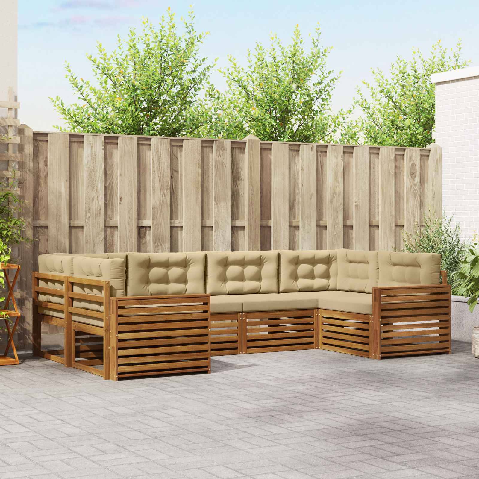 vidaXL Outdoor-Sofagarnitur 6 pcs Natur und Beige Massivholz Akazie