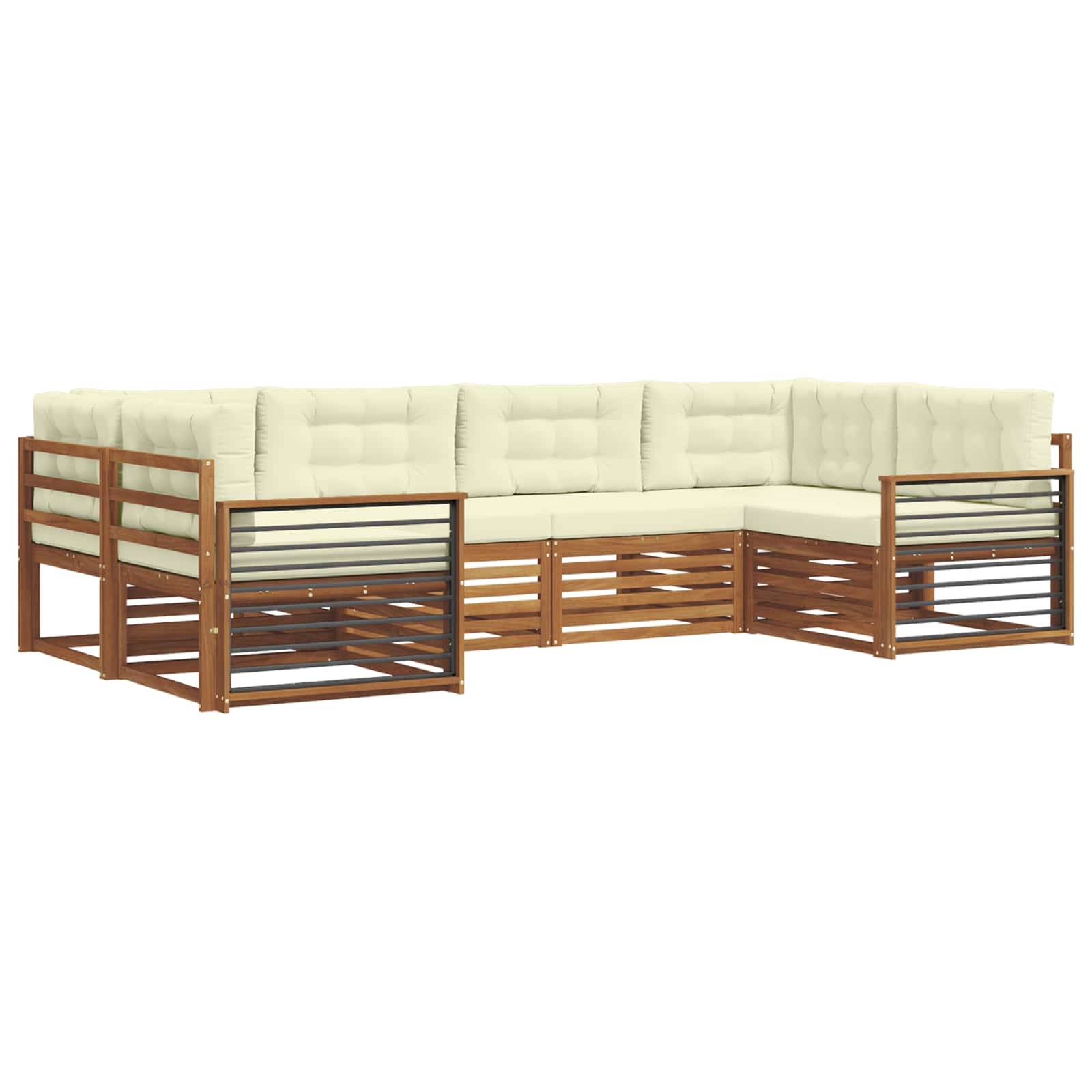 vidaXL Outdoor-Sofagarnitur 6 pcs Natur und Creme Massivholz Akazie