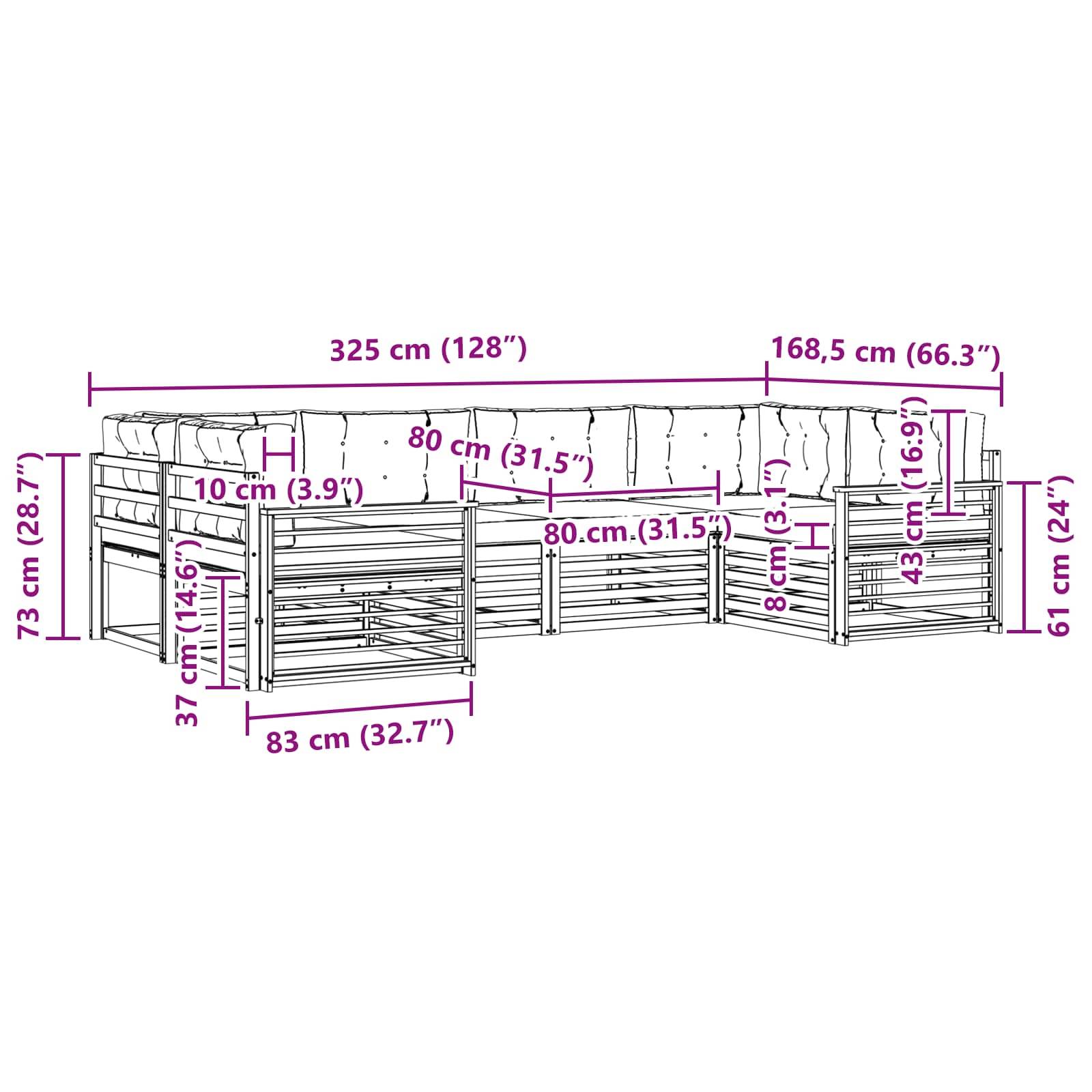 vidaXL Outdoor-Sofagarnitur mit Kissen 6 pcs Natur und Anthrazit