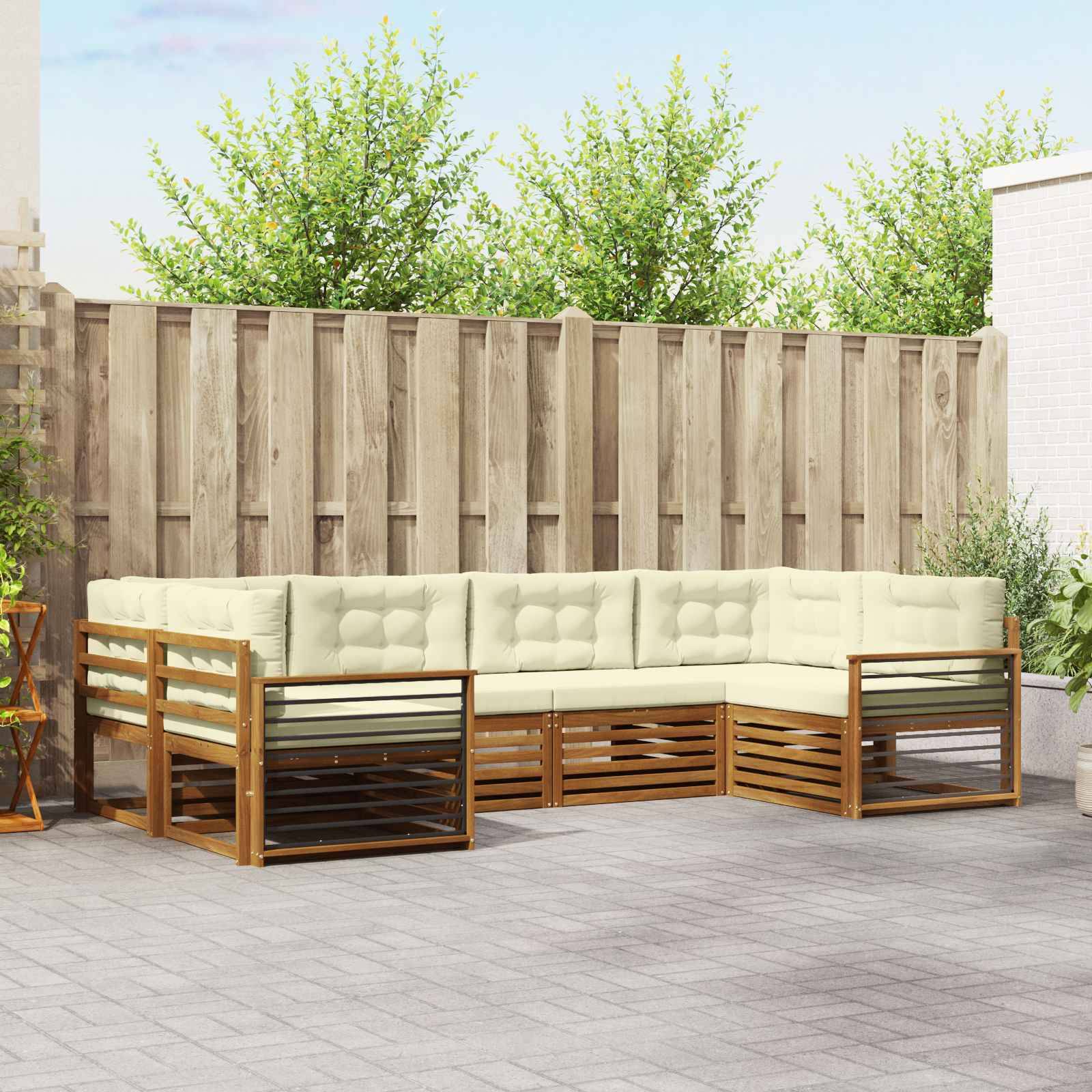 vidaXL Outdoor-Sofagarnitur 6 pcs Natur und Creme Massivholz Akazie
