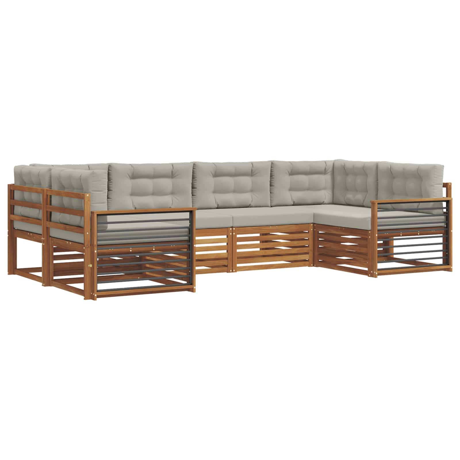 vidaXL Outdoor-Sofagarnitur mit Kissen 6 pcs Natürlich und Hellgrau