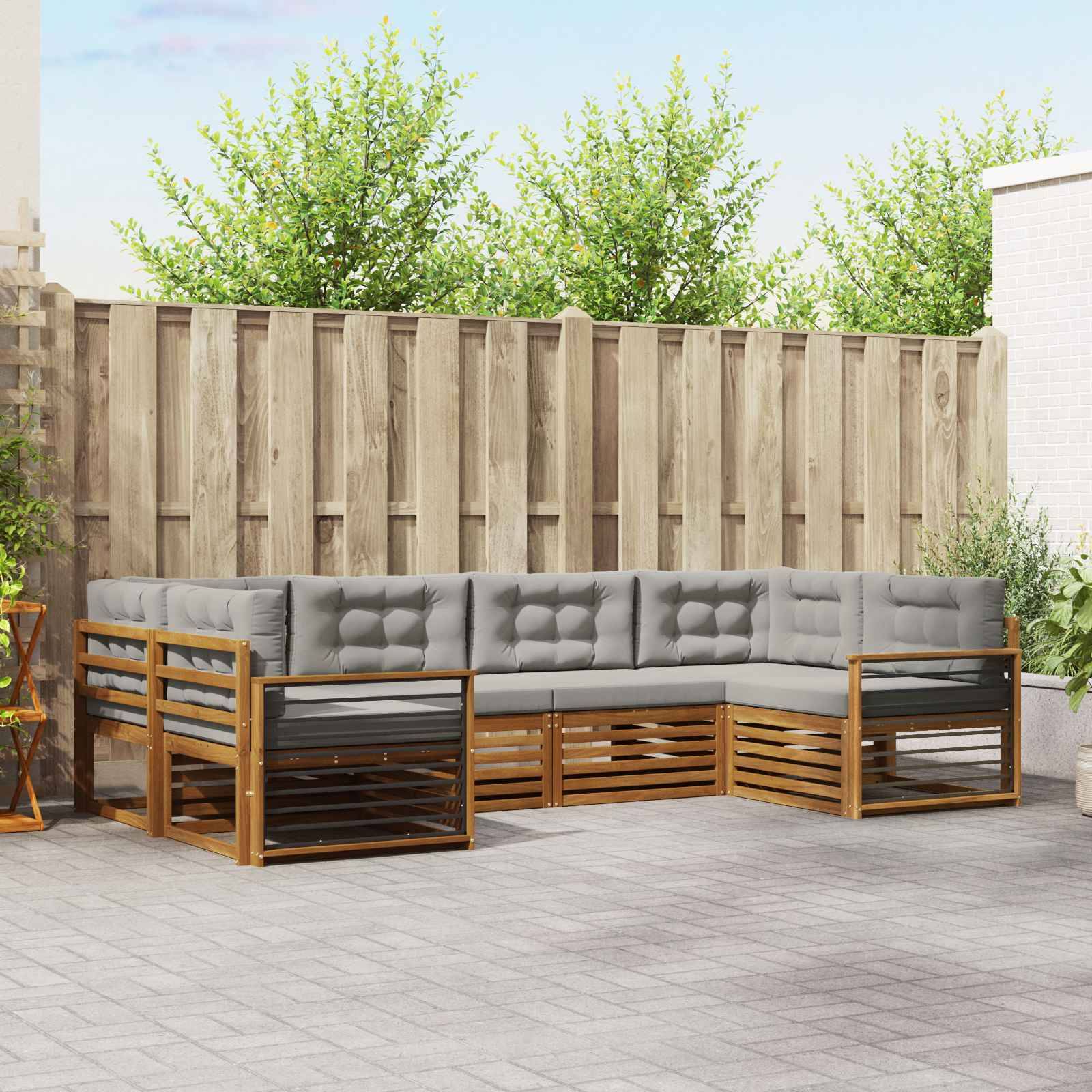 vidaXL Outdoor-Sofagarnitur mit Kissen 6 pcs Natürlich und Hellgrau