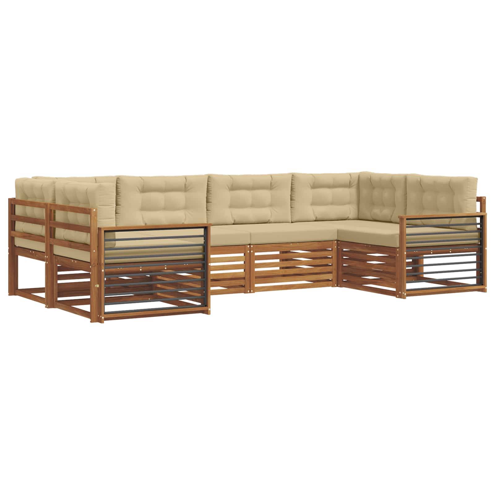 vidaXL Outdoor-Sofagarnitur 6 pcs Natur und Beige Massivholz Akazie