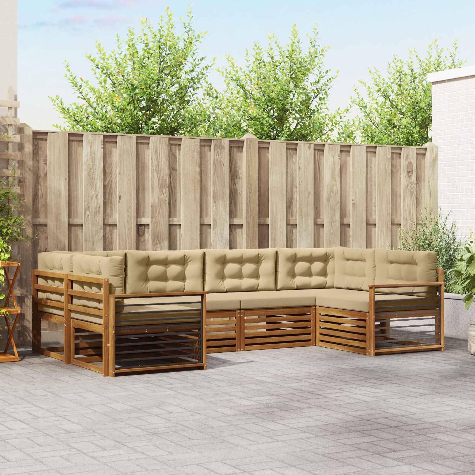 vidaXL Sofagarnituren 6 pcs Natur und Beige Massivholz Akazie