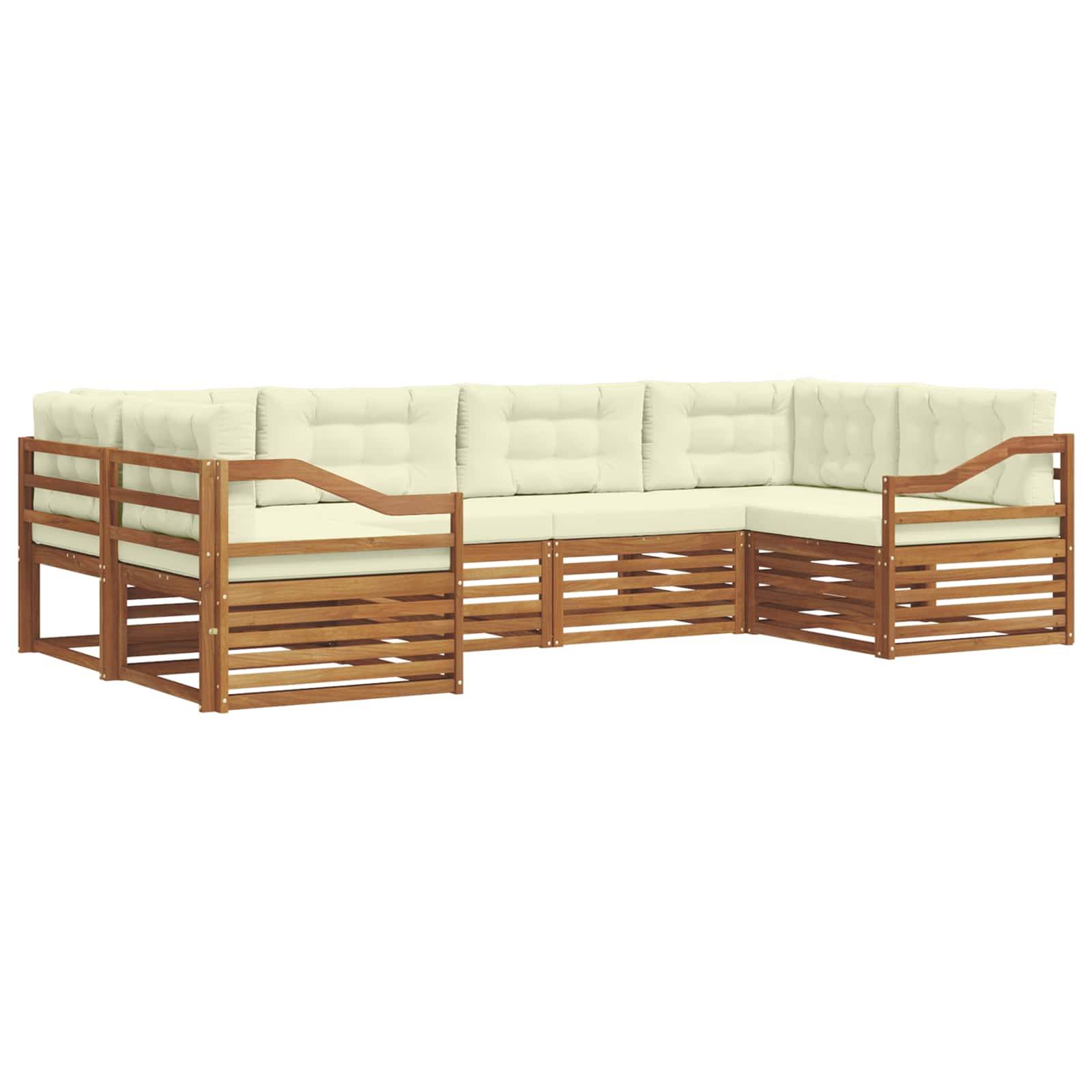 vidaXL Outdoor-Sofagarnitur 6 pcs Natur und Creme Massivholz Akazie