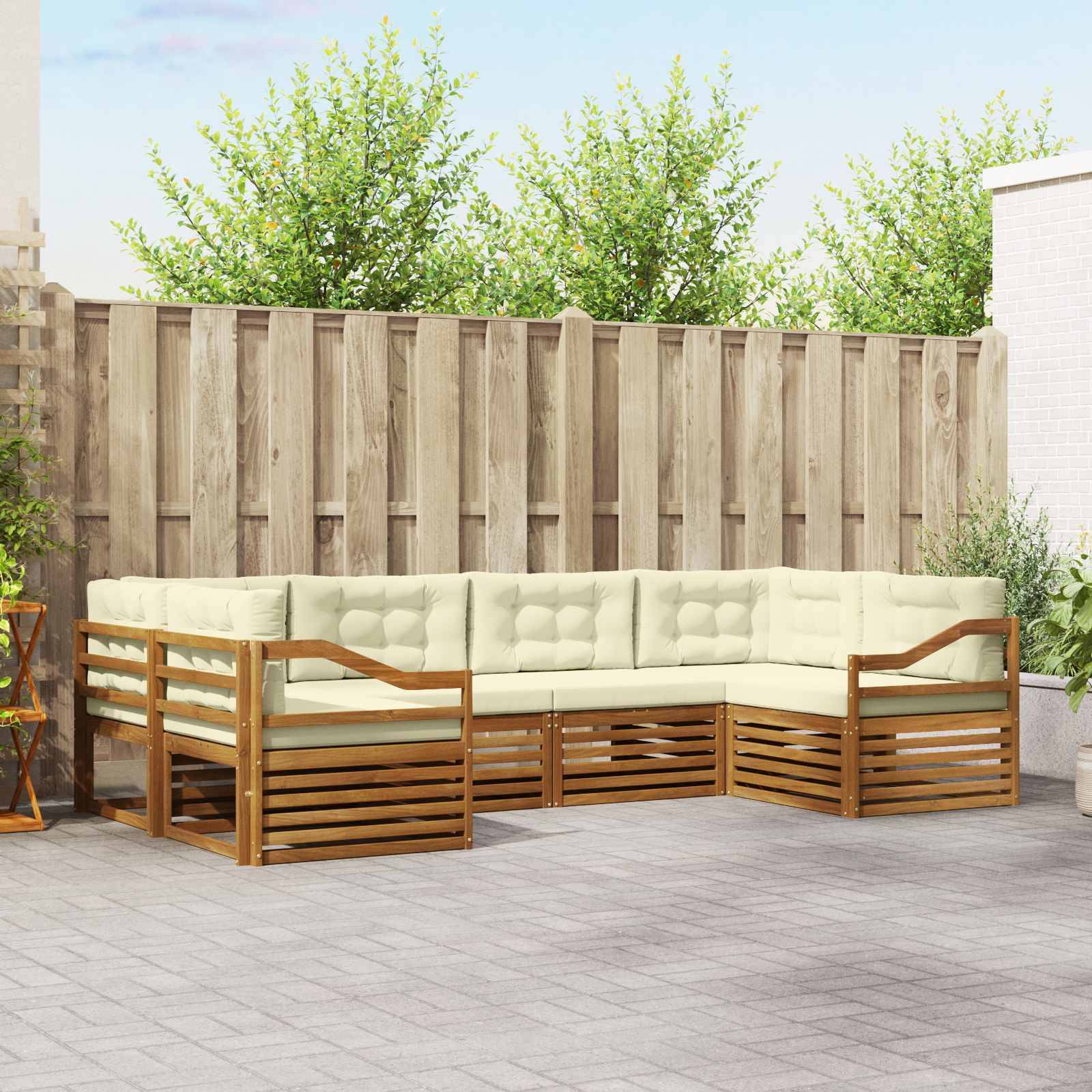 vidaXL Outdoor-Sofagarnitur 6 pcs Natur und Creme Massivholz Akazie